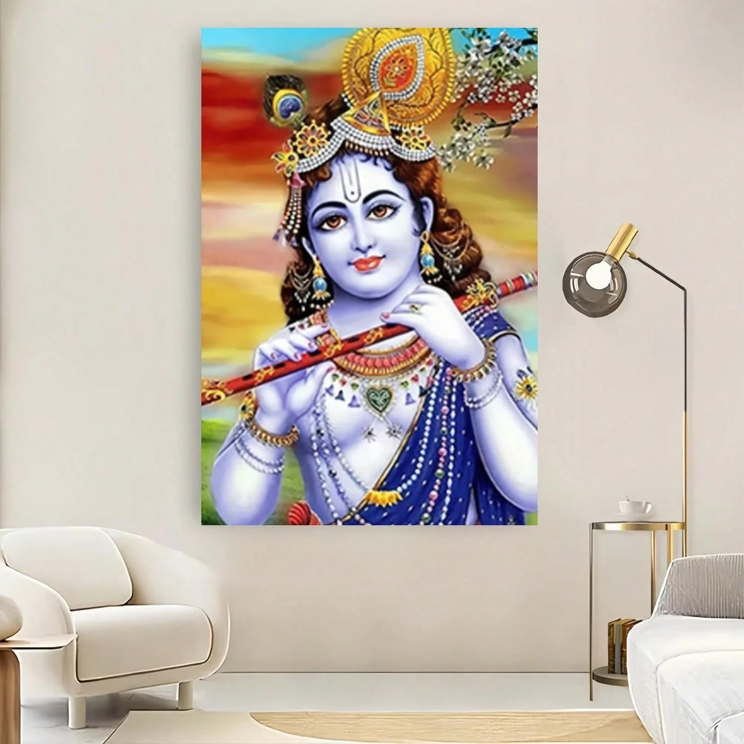 Impresión en lienzo de Krishna: arte espiritual de 70x90cm sin marco para tu hogar