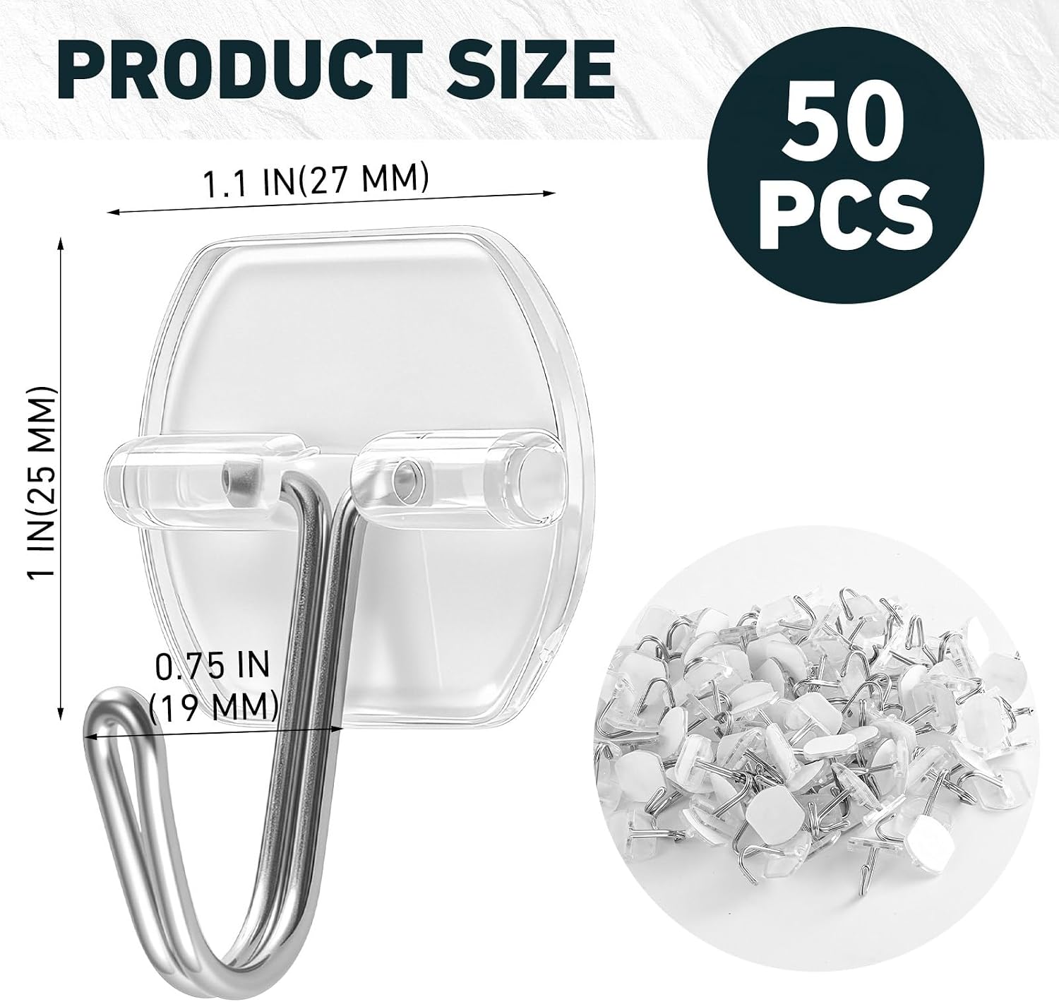 50 Pack Clear Adhesive Wall Hooks for Hanging Bulk, Classic image 2