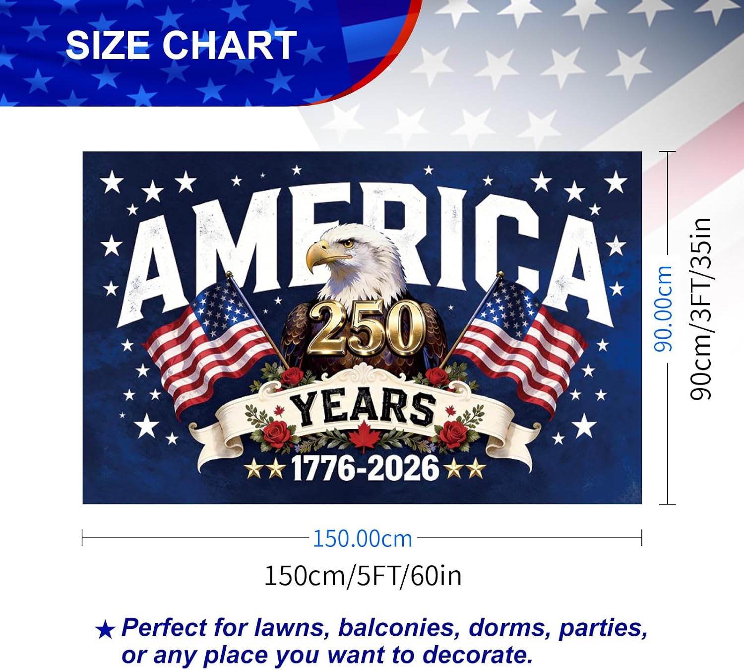 250 Anniversary USA Flag 3x5 Ft - America 250 Double Sided 3-Ply Outdoor Flag, 1776-2026 250th Anniversary Commemorative Banner with Brass Grommets, Patriotic 4th of July Decorations for Yard House Porch