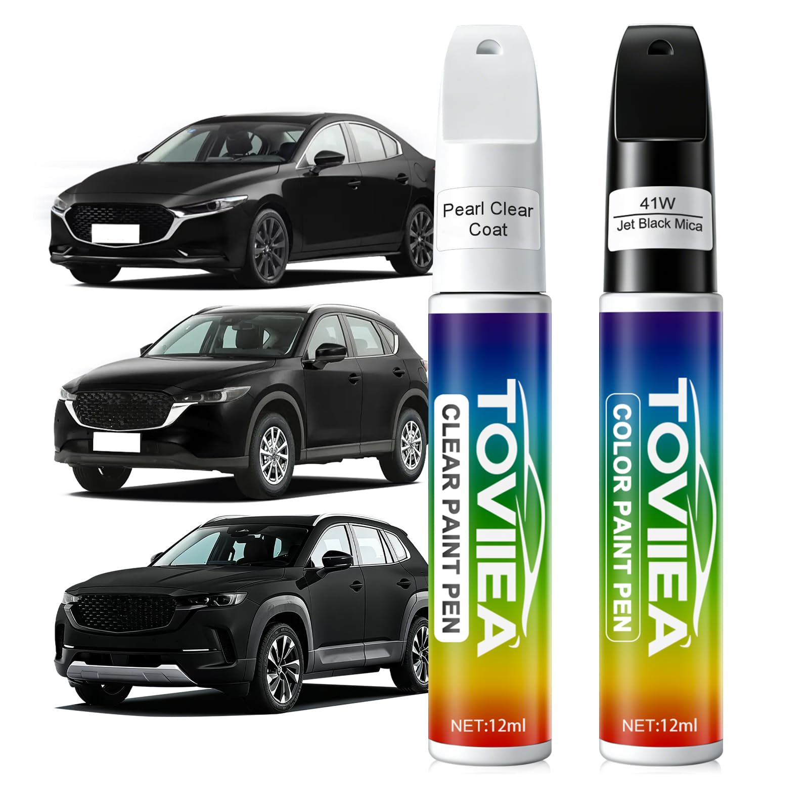 Jet Black Mica(41W) Touch Up Paint Compatible with MAZDA,2-In-1 Car Scratch Remover Pen,Car Paint Scratch Repair Kit for Scratches,Chips & Nicks,2-PCS SET