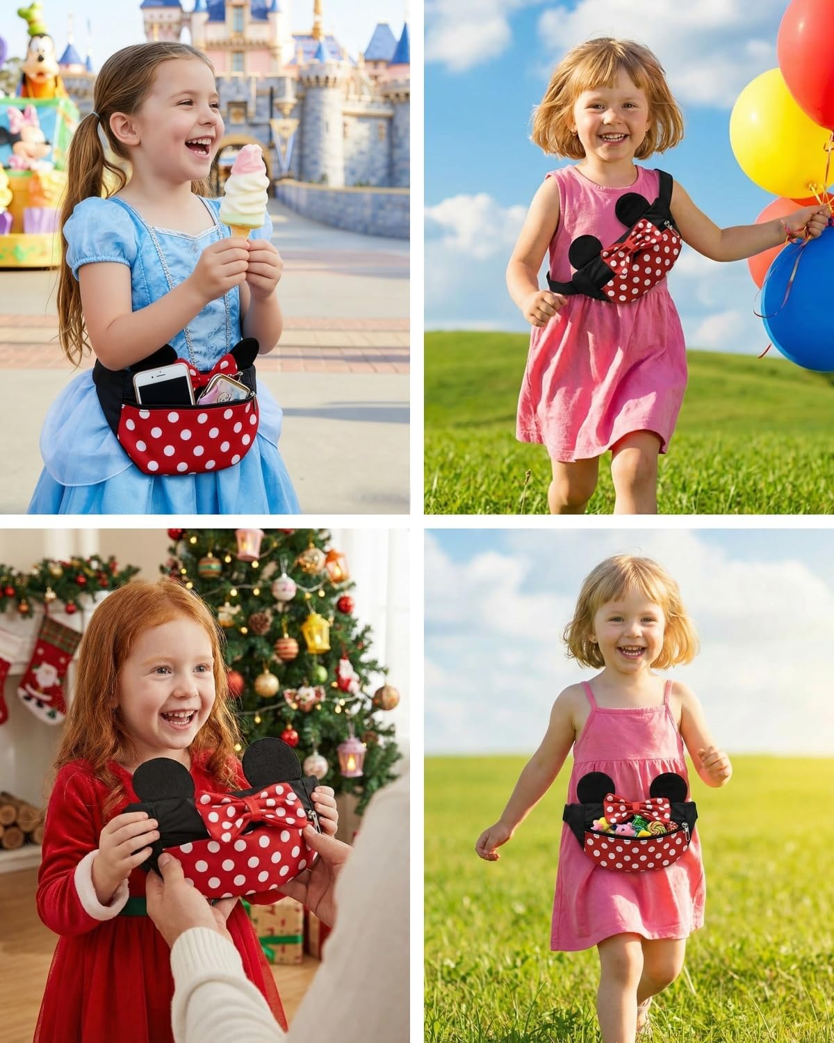 Toddlers Boys Girls Cartoon Fanny Pack Waist Pack Cute Canvas Crossbody Purse Handbag with Mouse Ears - Image 3