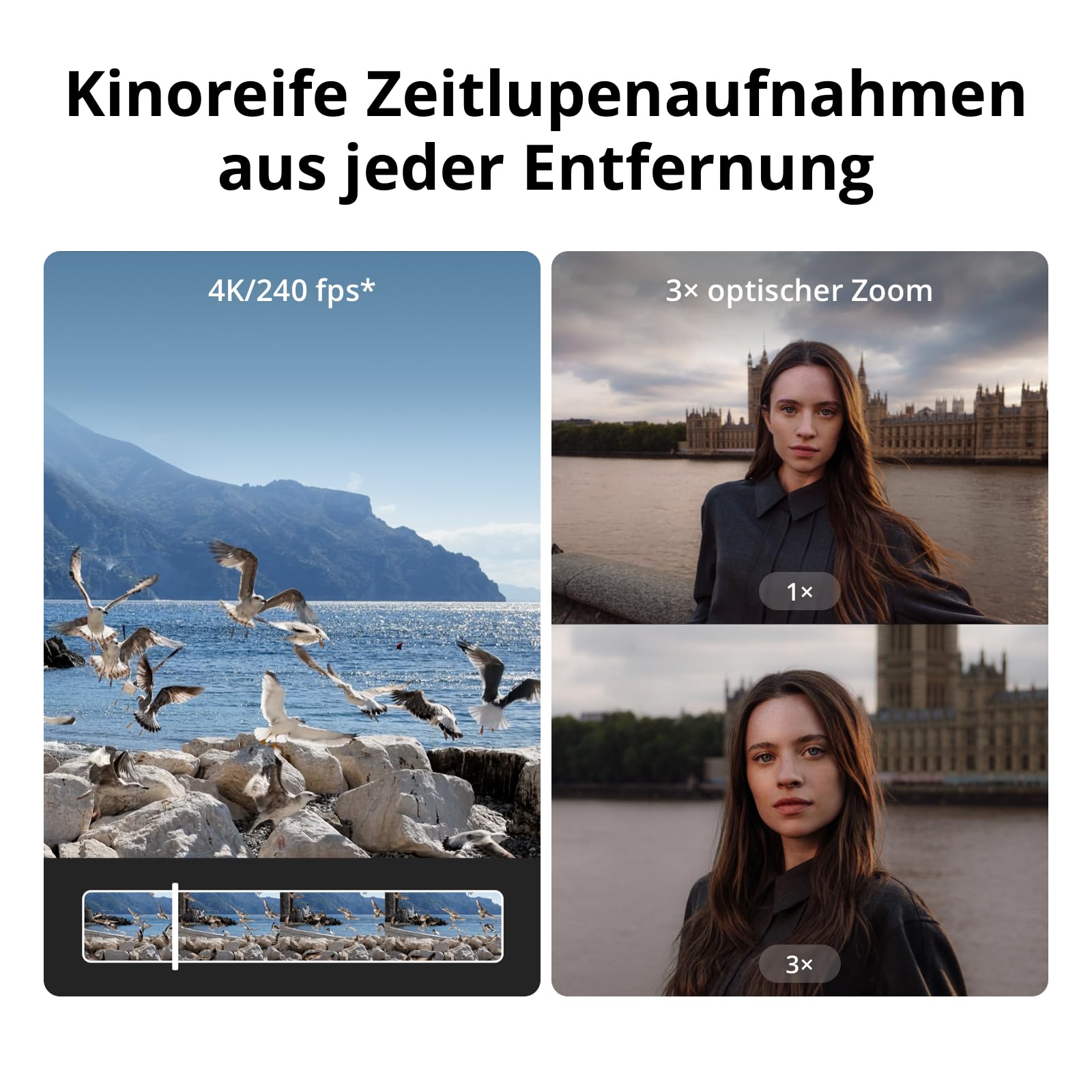 DJI Osmo Pocket 4P Standard Combo, 4K-Vlog-Kamera mit Dual-Objektiv | 3× optischer Zoom, bis zu 12× Zoom, 4K/240 fps, 17 Blendenstufen Dynamikumfang, 103 GB integrierter Speicher, Fülllicht