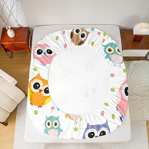 Miniatura 3 de Feelyou Juego de sábanas ajustables con diseño de búho lindo para niñas, diseño de pájaros, tamaño individual, diseño de búhos, juego de sábanas