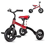 YGJT 3 in 1 Tricycle for Toddlers Age 2-5 Years Old, Folding Kids Balance Bike with Adjustable Seat and Removable Pedal, Toddler Bike Ride-on Toys for Infant, Gifts for Baby Boys Girls Birthday(Red)