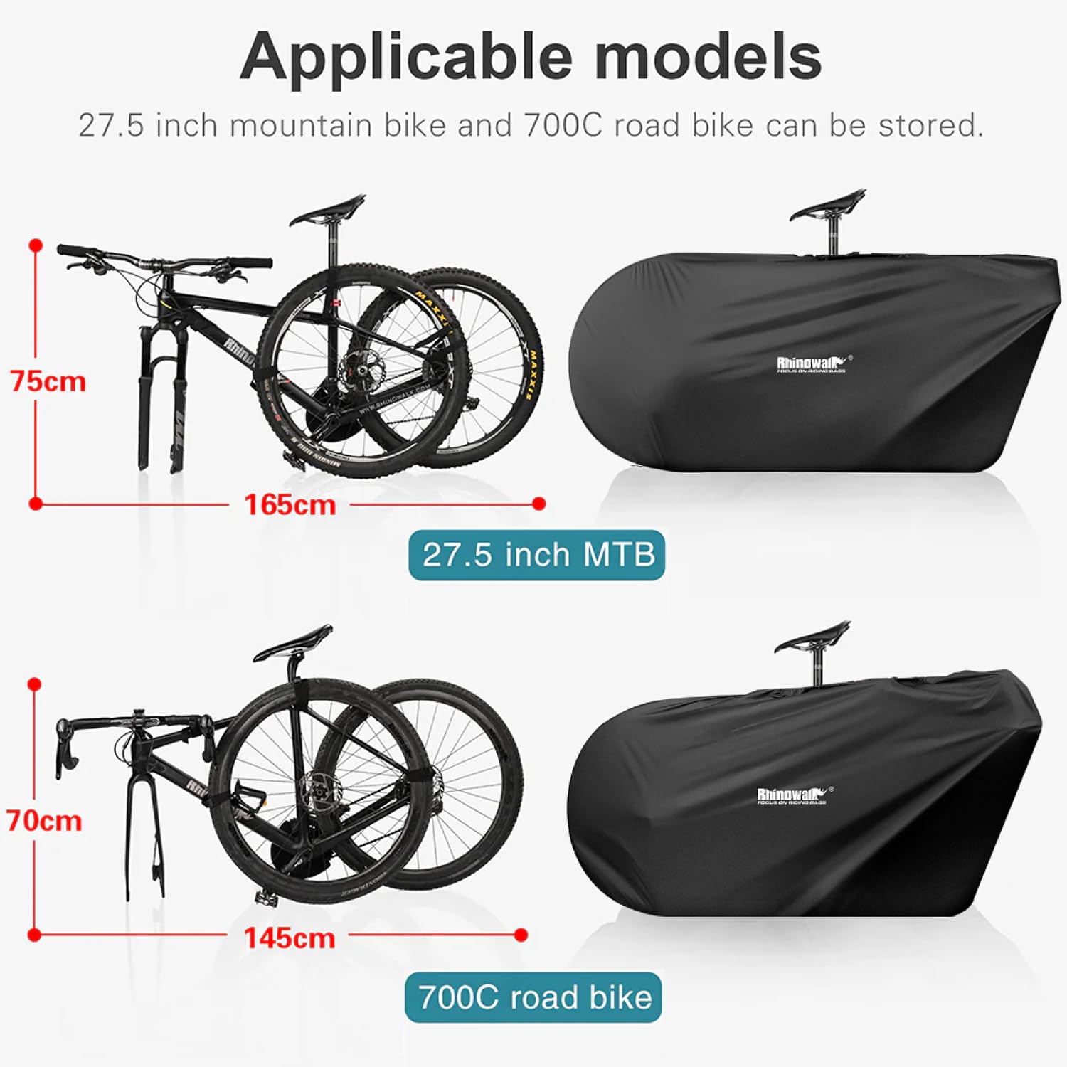 ENJOHOS Sac de Transport Vélo Housse Velo Transport pour 27,5 Pouces VTT/700C Housse de Velo Pliant Sac Grand Pliant Porte-Vélo pour Voyager en Train Avion, Noir