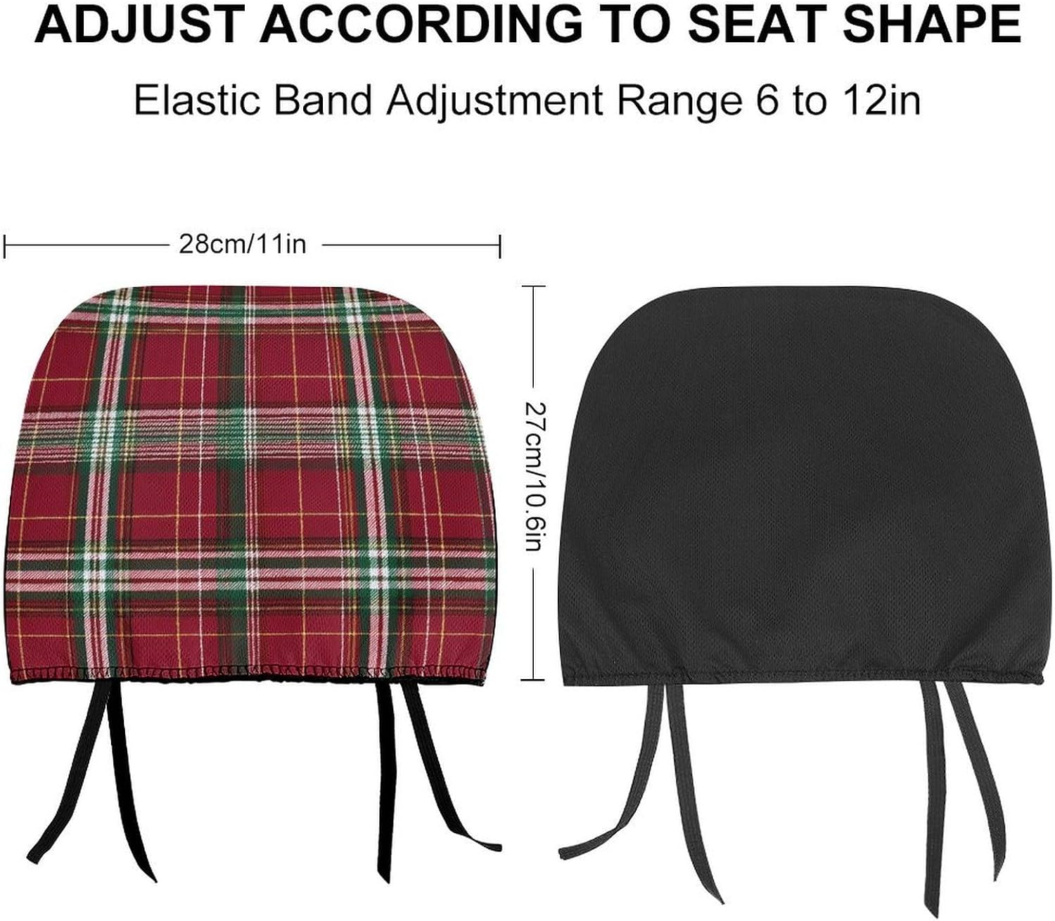Red and Green Tartan Pattern Fashion Car Headrest Cover Novelty Elastic Seat Rest Covers for SUV Truck Sedan image 2