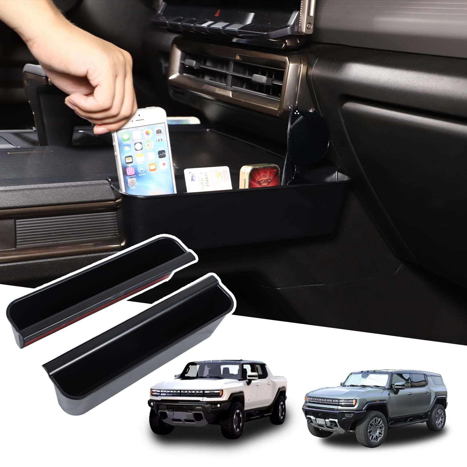 for Hummer EV Accessories Cab Center Console Organizer New Gear Shifter Storage Box Compatible with 2022-2024-2025 2026 Hummer EV SUV Pickup Gear Shift Console Side Tray 2PCS (Black)