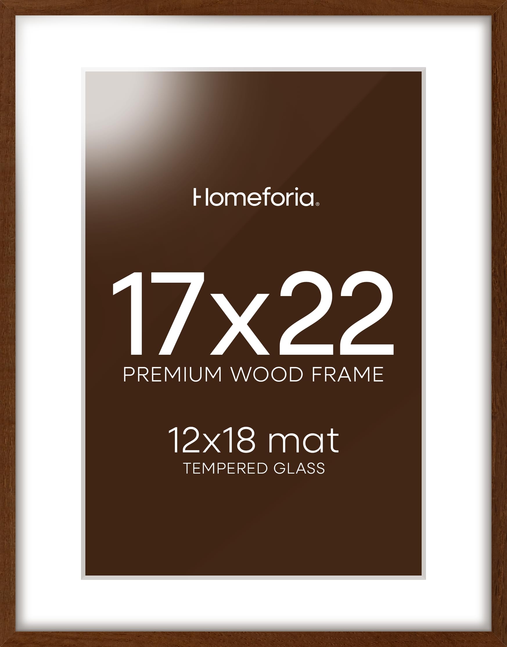 Homeforia 17x22 Picture Frame Brown, High End Dark Oak 17x22 Poster Wood Frame with Mat 12x18 for Photo, 17 x 22 Wooden Walnut Frame Matted to 12 x 18, 22x17 Frames, Tempered Glass, Wall Kit, Set of 3