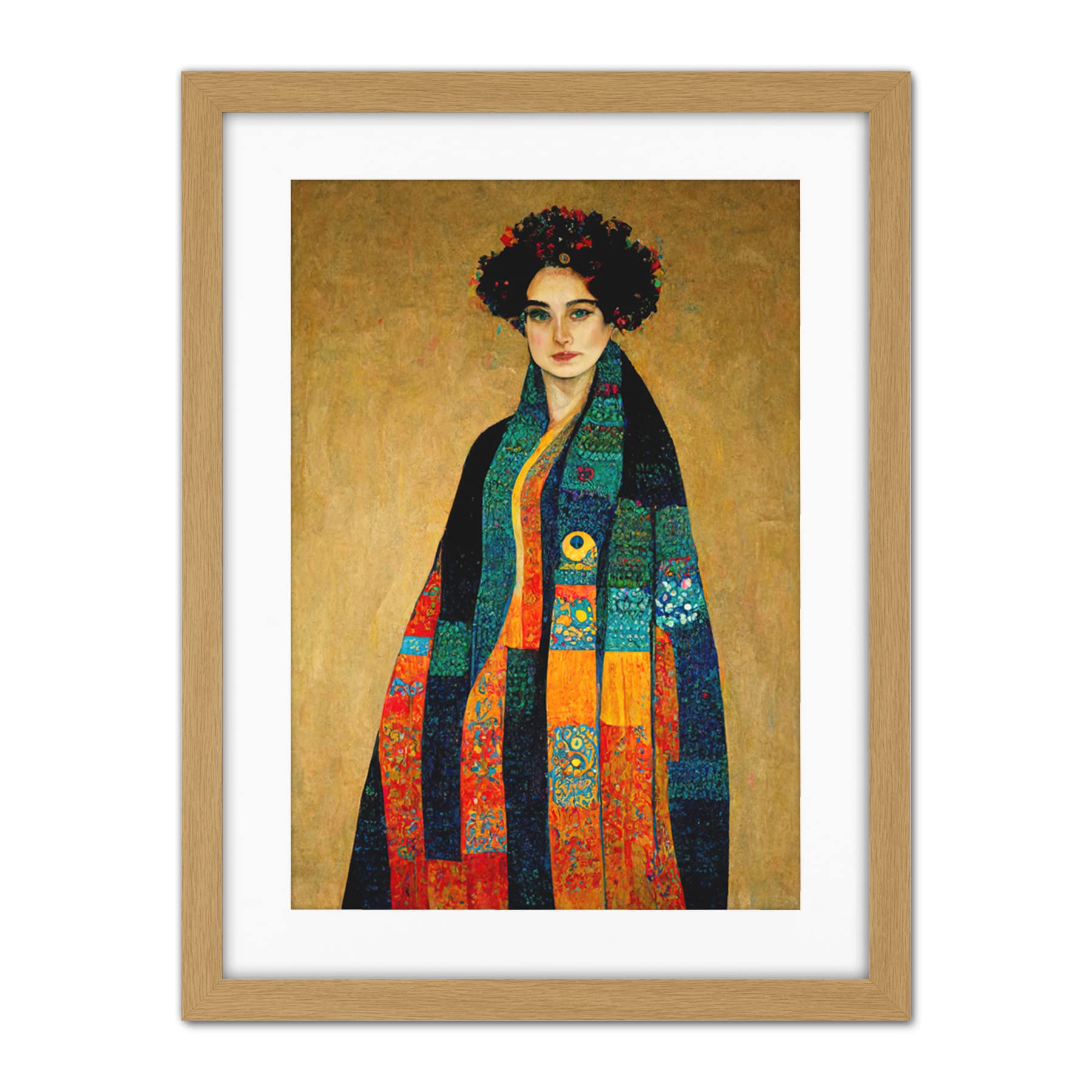 Doppelganger33 LTD Gustav Klimt Inspired Female Portrait Woman Artwork Framed Wall Art Print 18X24 Inch