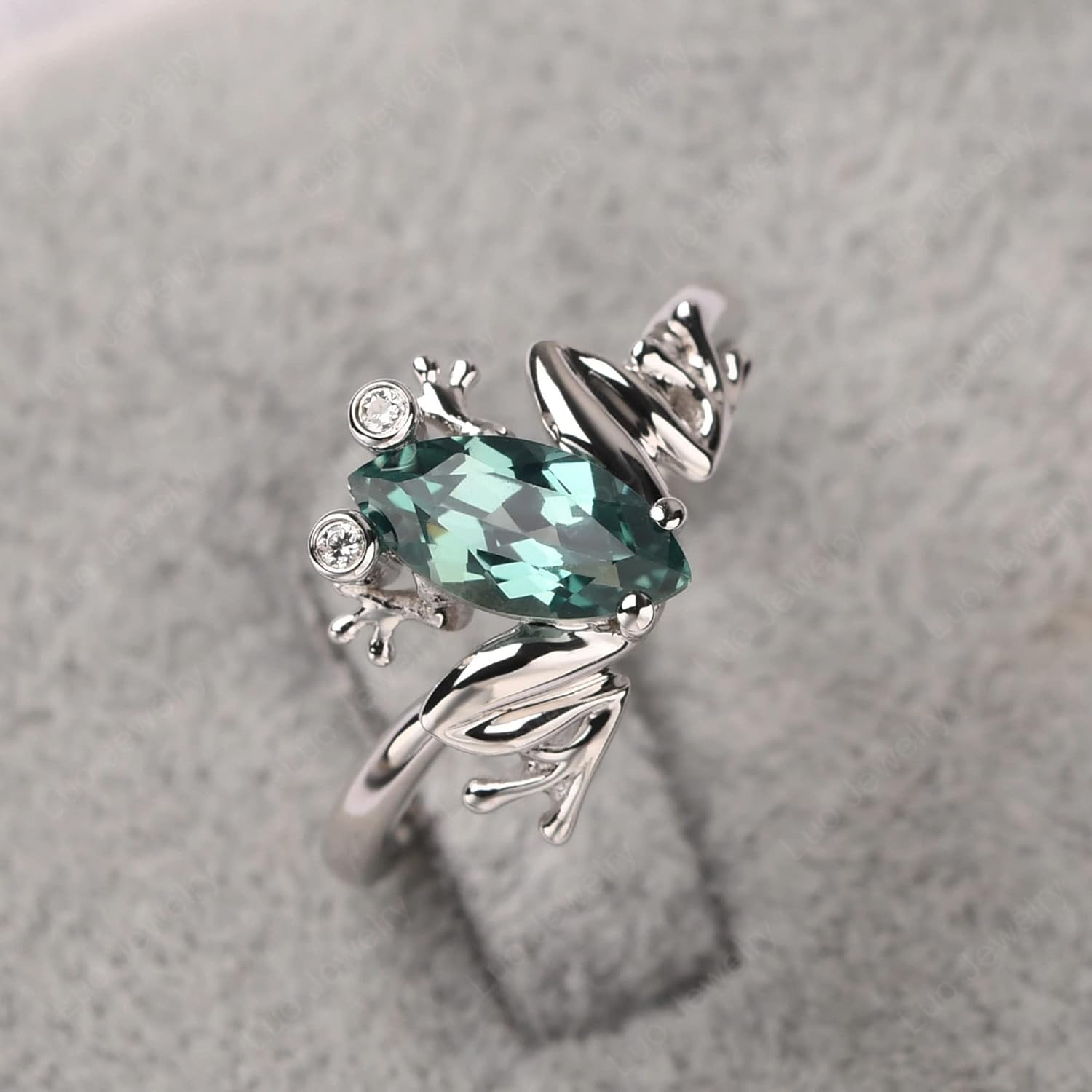 LUO 925 Sterling Silver Frog Ring Marquise Cut Gemstone Ring Frog Jewelry Lovely Animal Ring Promise Ring for Women