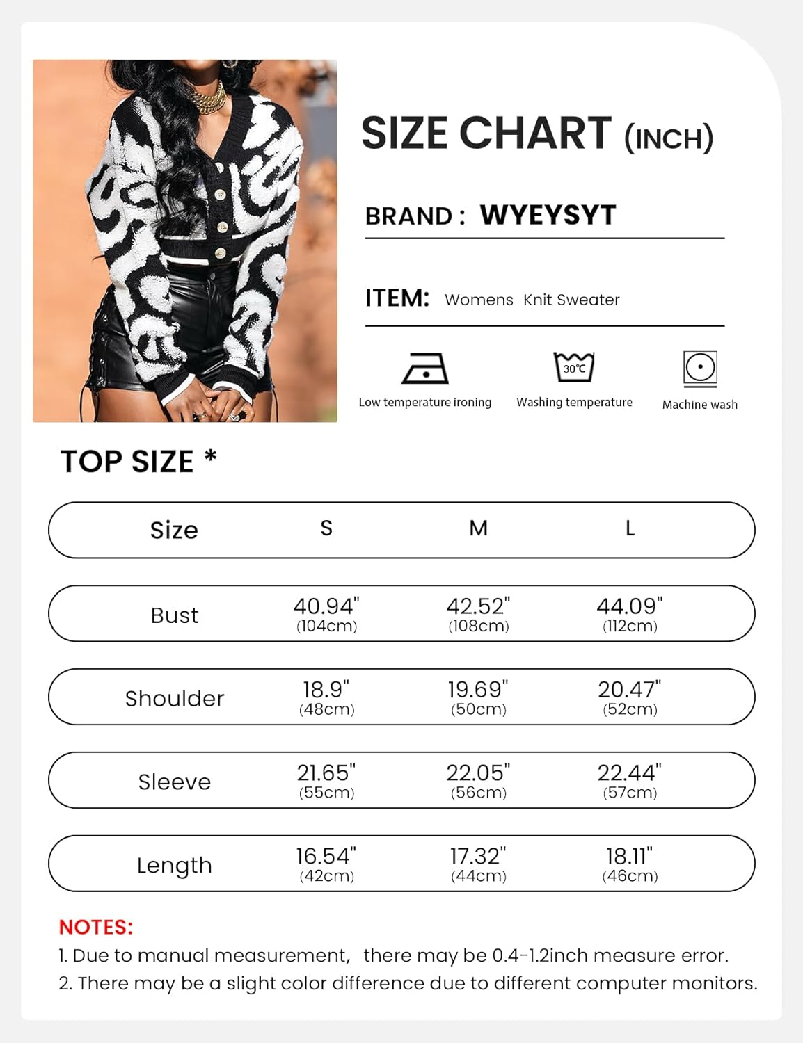 Wyeysyt Womens Cropped Color Block Cardigan Sweaters Long Sleeve Button Down Open Front Knit Sweater Outerwear - Image 6