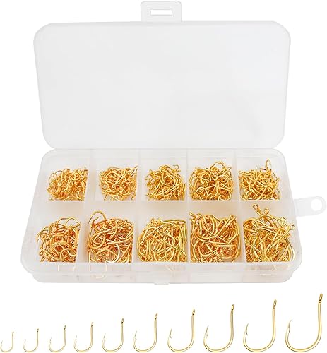 Miniatura 7 de UCEC 500 ganchos de pesca de agua dulce de 10 tamaños diferentes con caja de plástico