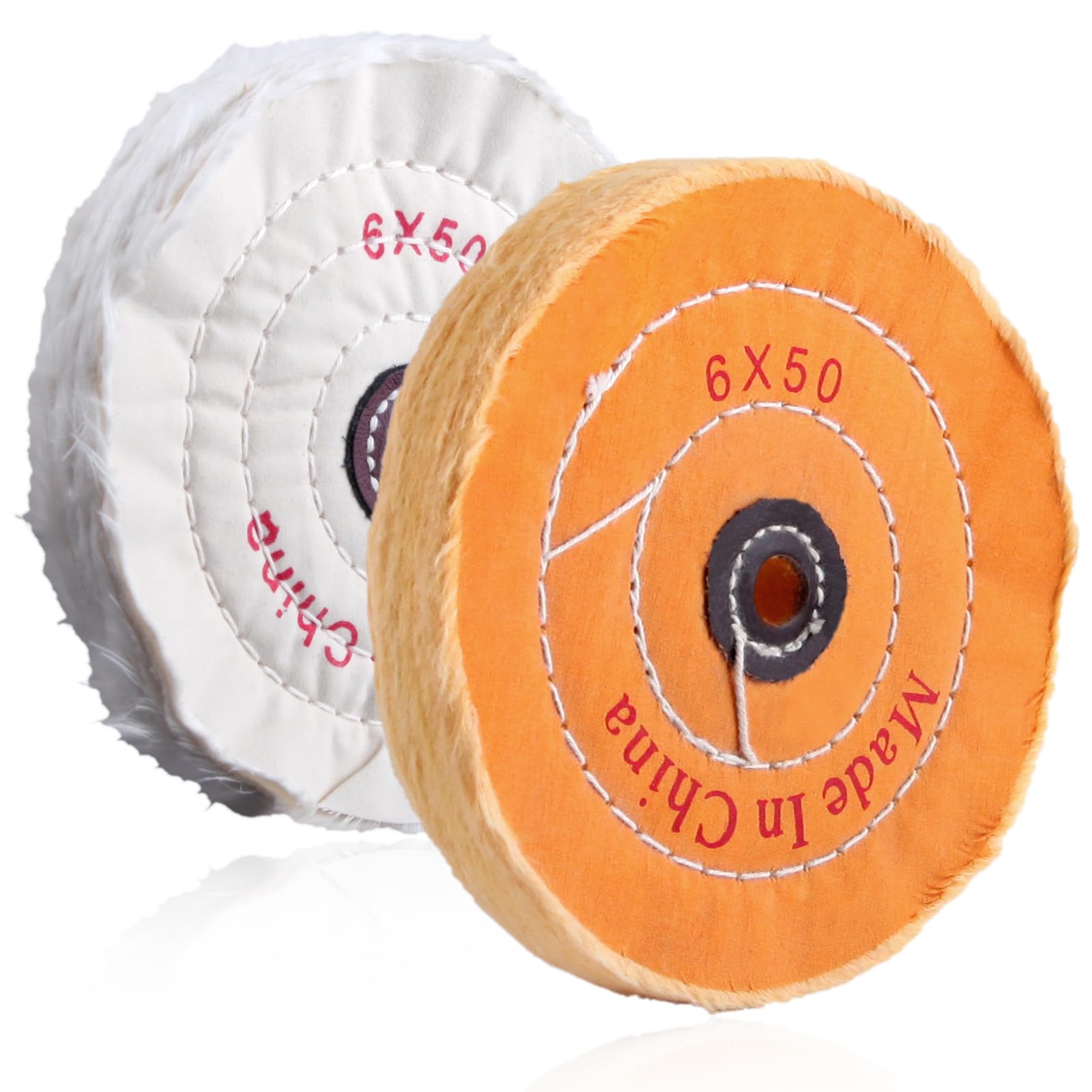 LEONTOOL 2 PCS 6 Inches Buffing Wheel for Bench Grinder Polishing Wheels 1/2" Arbor Hole White Cotton Polish Wheels and Yellow Cotton Wheel, Polisher Pad for Polishing Metal, Automotive and More