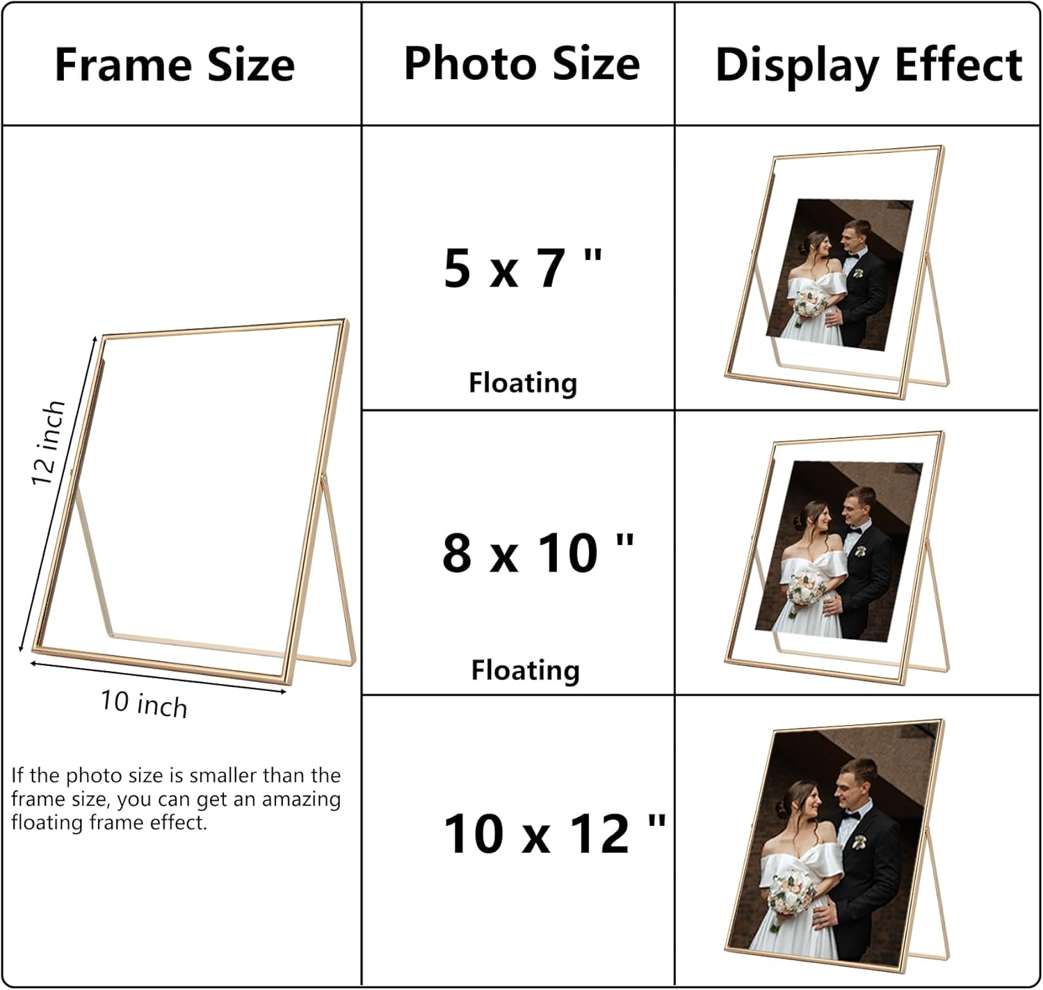 Gold 10x12 Floating Frame 2-Pack for Photo Sizes(7x9''8x10'',8.5x11''),Adjustable Tabletop/Shelf Floating Picture Frame 8x10'',Classy Gift Choice for Wedding,Christmas,Home or Office Decor