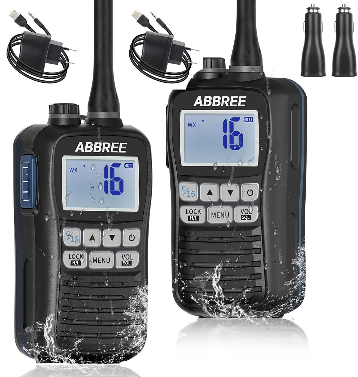 ABBREE Marine Radio VHF Handheld Radio Floating IP67 Waterproof MR-25 Long Range Noise Cancelling Mic Walkie Talkie NOAA Weather,LCD Display Vibration Water Draining Two Way Radio for Boat,2Pack
