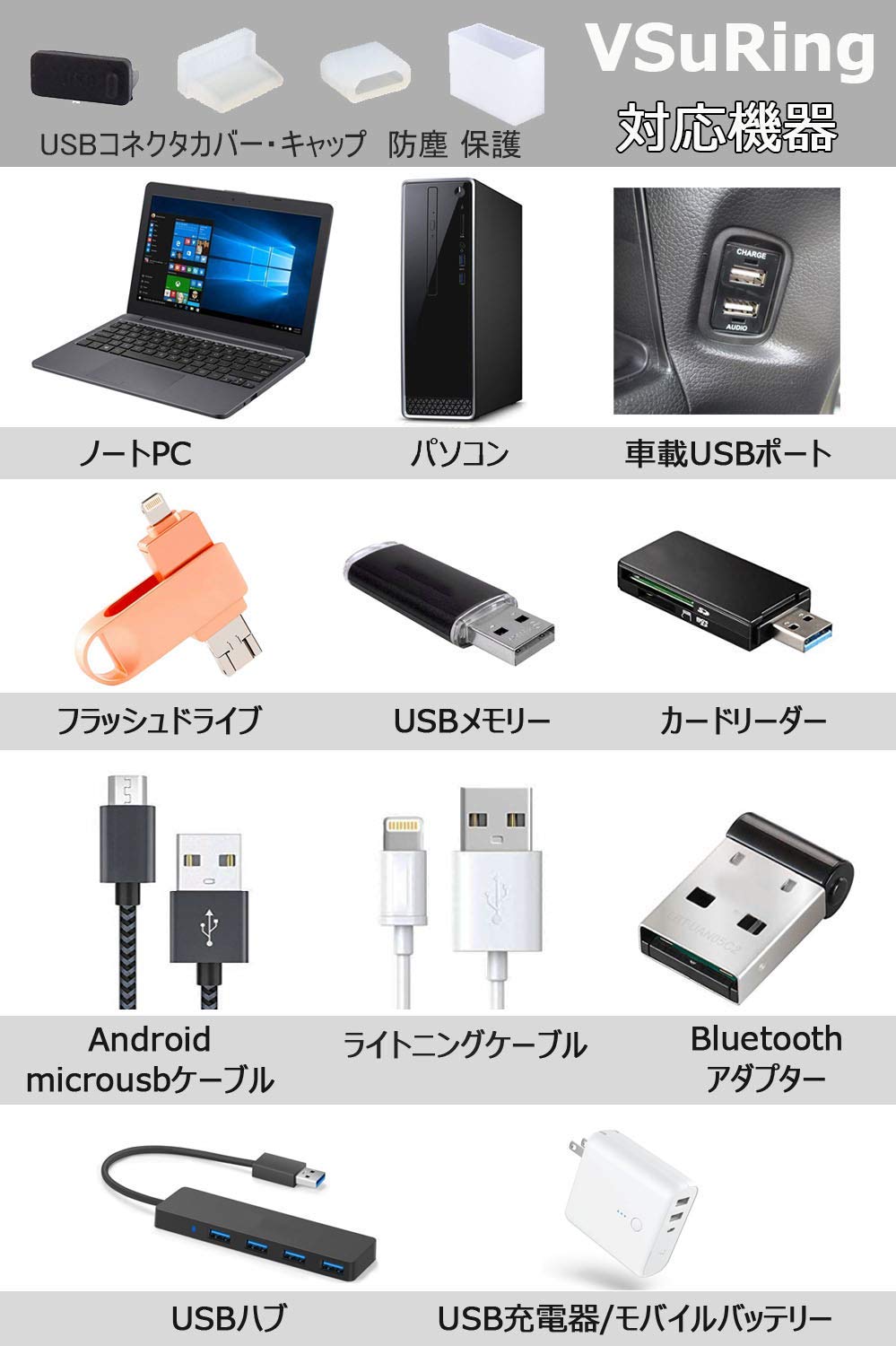 Amazon.co.jp: VSuRing USB コネクタカバー キャップ シリコン製 