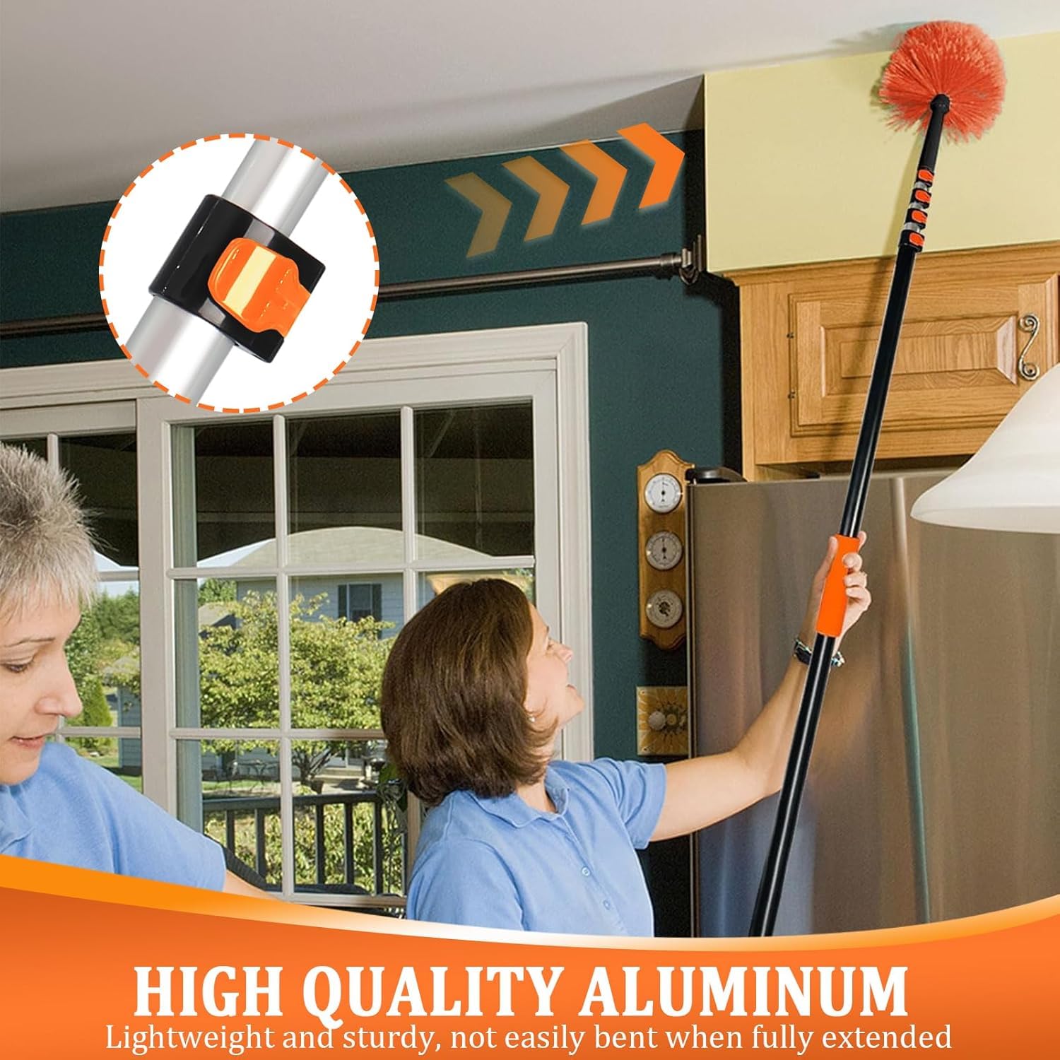 Barra Telescópica Extensible 6 m, Alargador Ajustable 1,5-6 m, Ligera con Adaptador Metálico Universal Twist-On, para Pintura, Limpieza, Yeso, Ventanas y Canalones (Naranja)