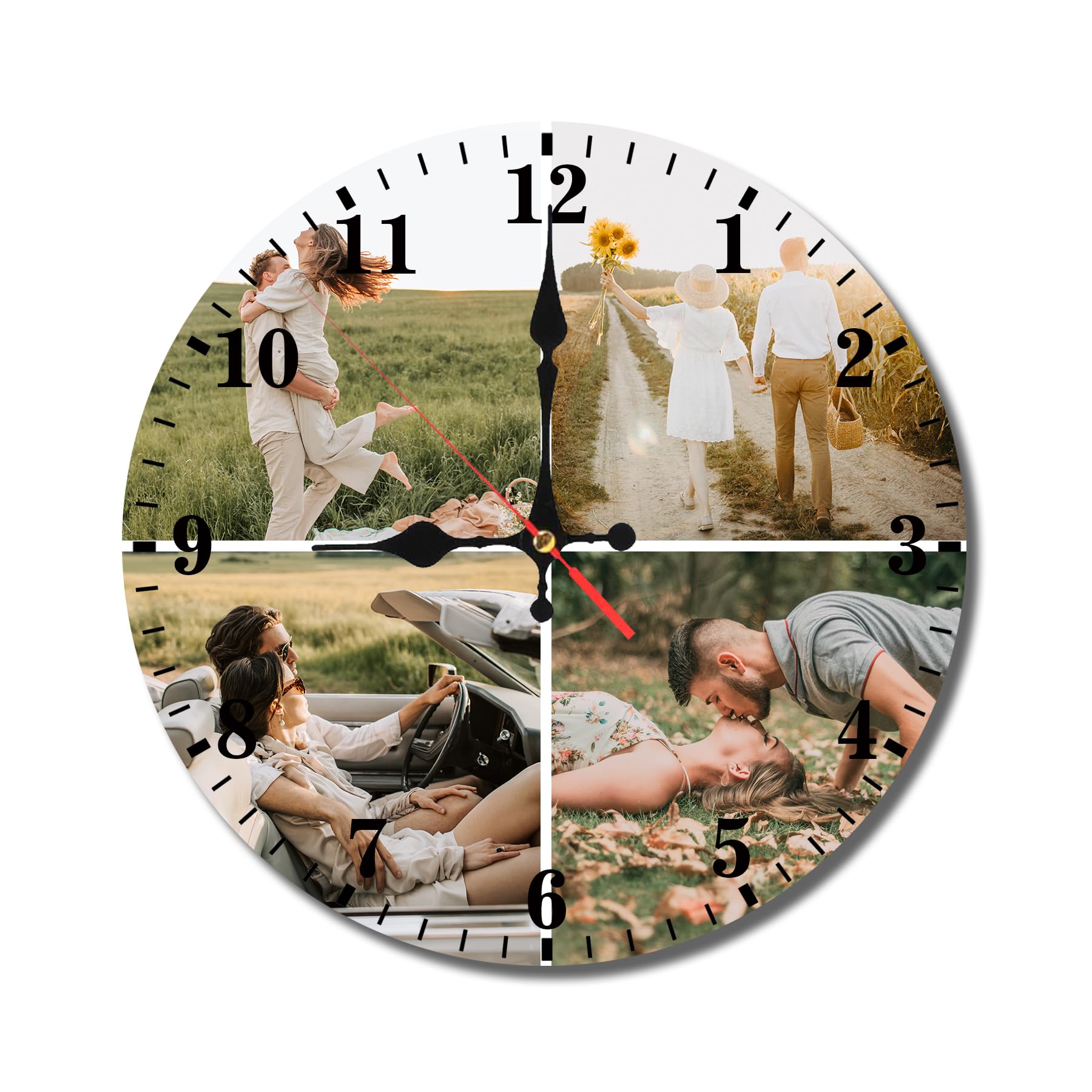 Custom Clock Customized Wall Clocks Personalized Your Photo Text Name Silent (10 12 inch), PVC, Dial Plate Optional (4photo)