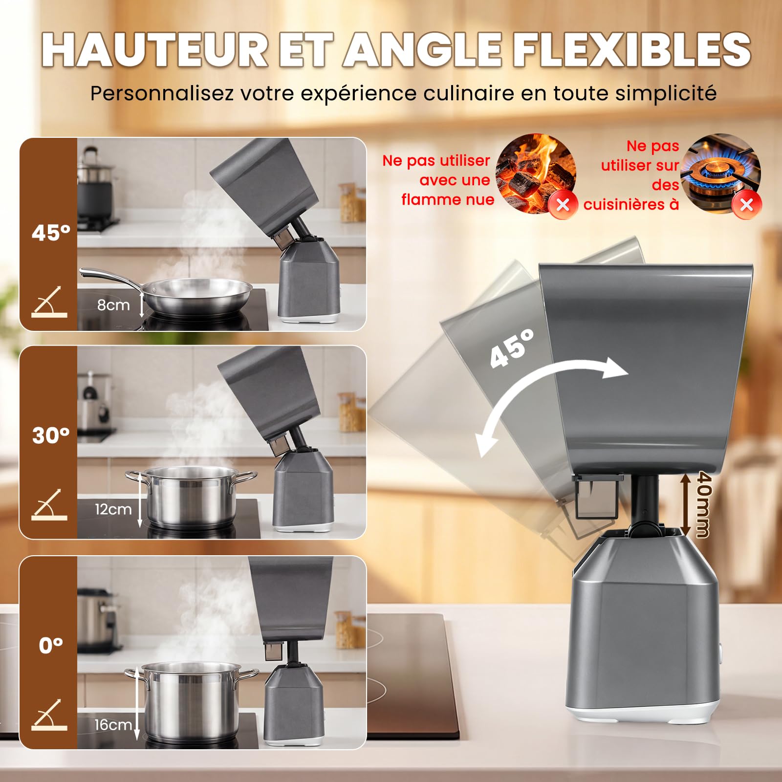 NEWTRY Hotte aspirante mini portable 2 filtres 3600 RPM forte aspiration | Portable, filtres lavables, puissant, polyvalent pour barbecue, camping-car, facile à nettoyer, design compact, durable