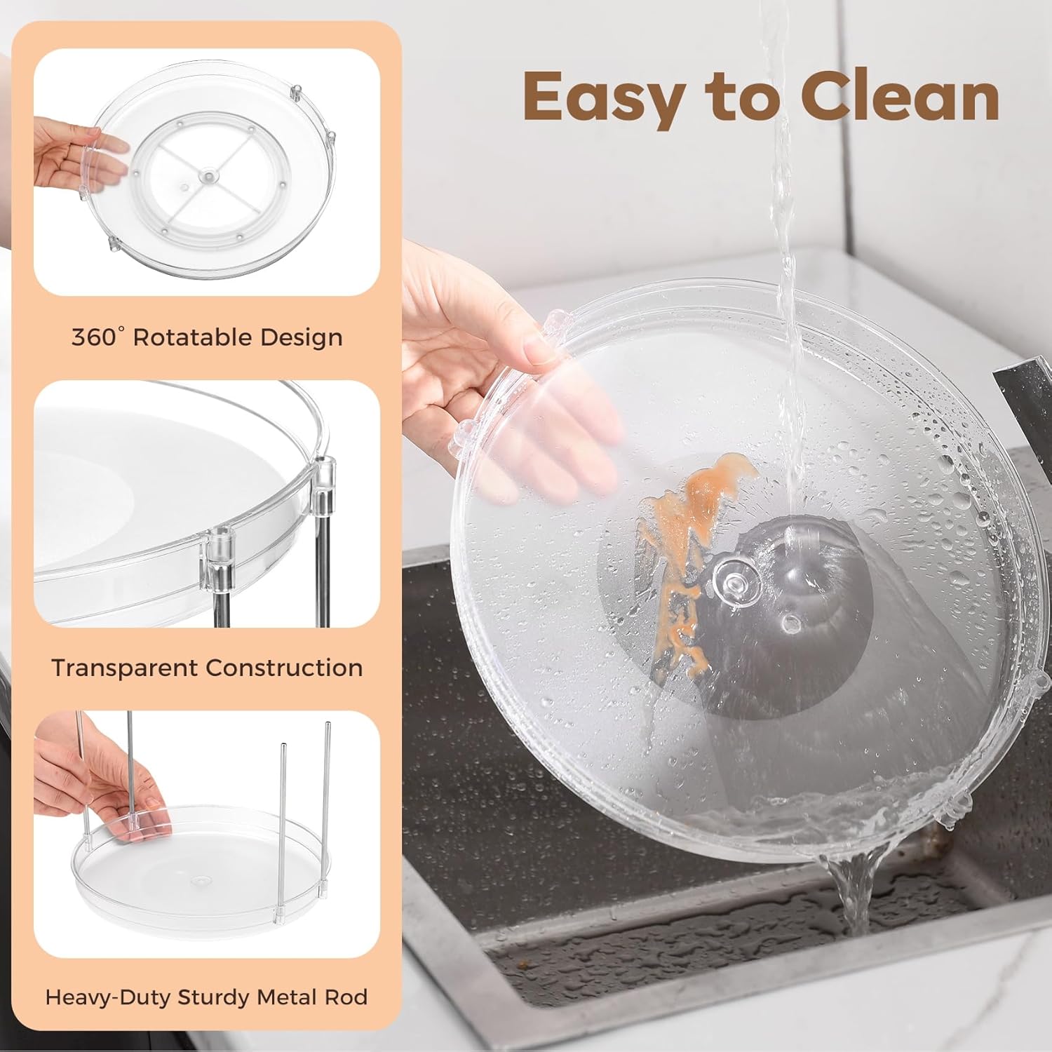 2-Pack 2-Tier Clear Lazy Susan Turntable Organizer, 9.5" Rotating Spice Rack for Kitchen Cabinet, Countertop Tray for Bathroom & Vanity to Organize Makeup, Perfume and Jewelry