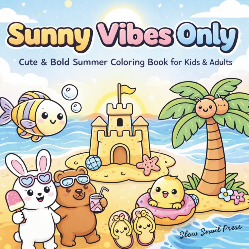 Sunny Vibes Only: Cute & Bold Stress Relief Summer Coloring Book for Kids & Adults