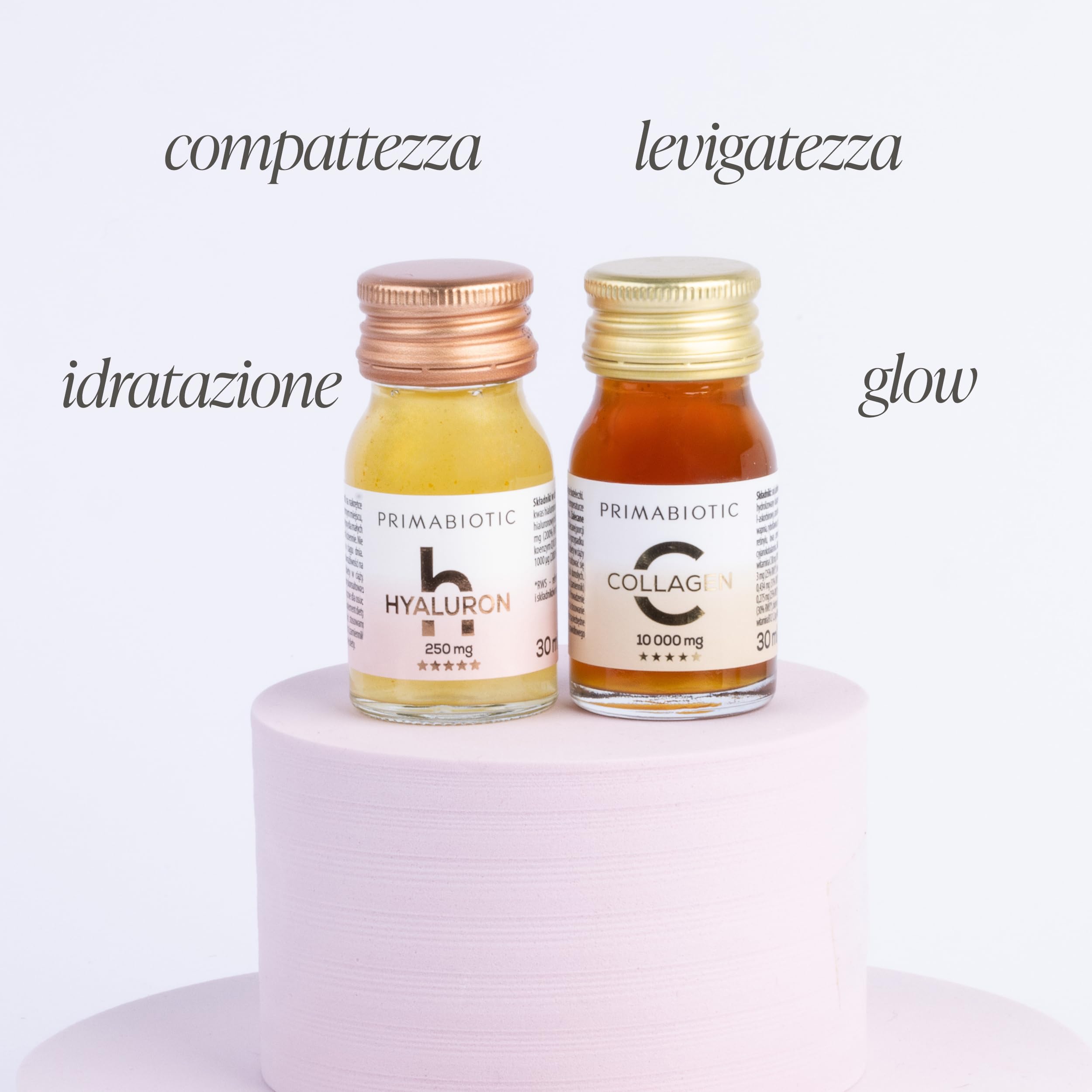 Collagene + Acido Ialuronico da Bere – Primabiotic Duo Pack | 60 Flaconcini da 30 ml | Collagen 10000 mg + Hyaluron 250 mg | Integratori Liquidi per Pelle Idratata e Luminosa