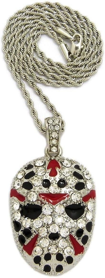 Shiny Jewelers USA'Shiny Jewelers USA MENS ICED OUT RAPPER MASK HIP HOP PENDANT 24'' BOX, CUBAN, ROPE CHAIN NECKLACE'