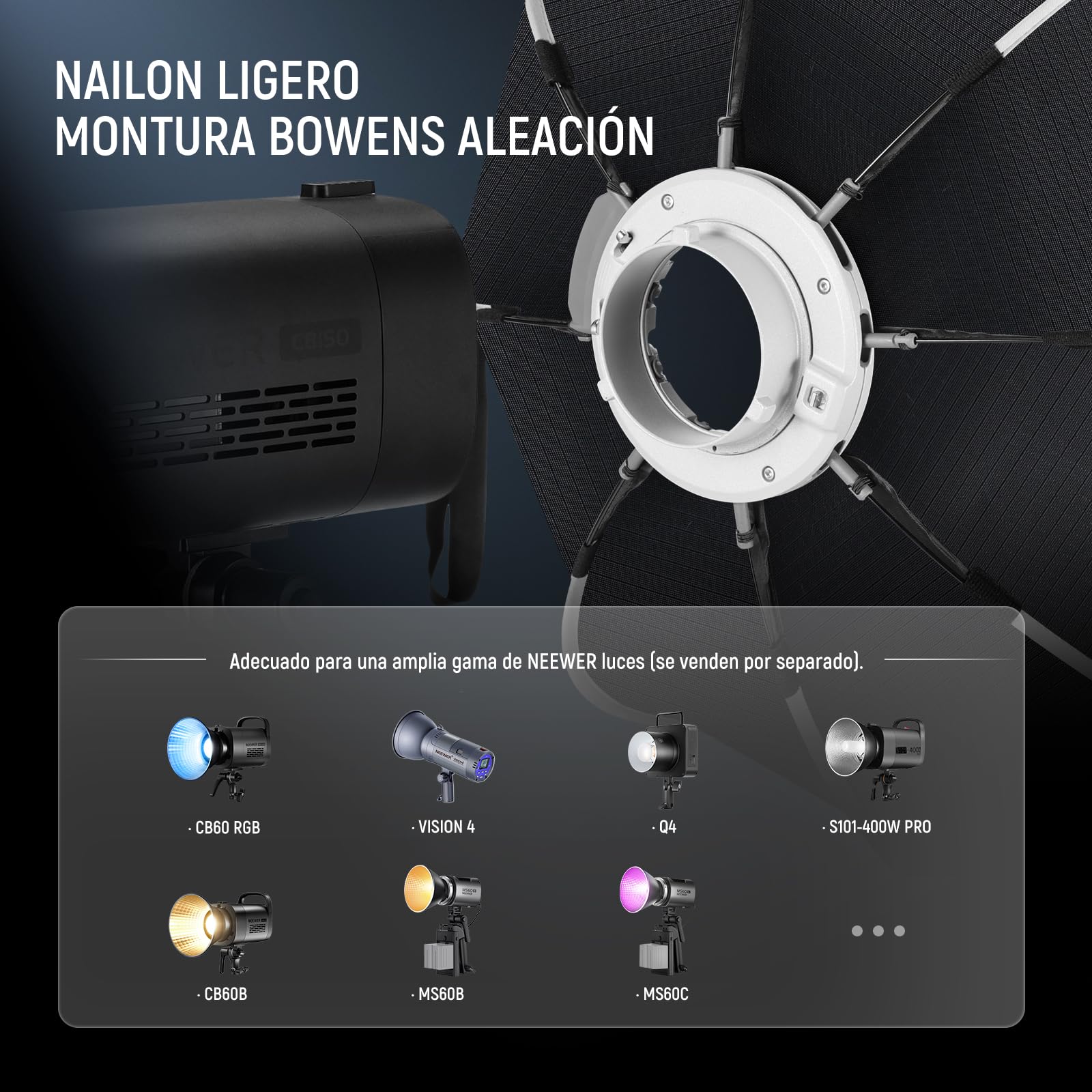 NEEWER 35,4'' Octagonal Parabolic Softbox, Bowens Mount Soft Box Compatible con Aputure 120d Compatible con Godox SL60w Q4 AS600B CB300B Q300 Luz, Difusores, Rejilla, Bolsa y Paño de Limpieza, NS92P