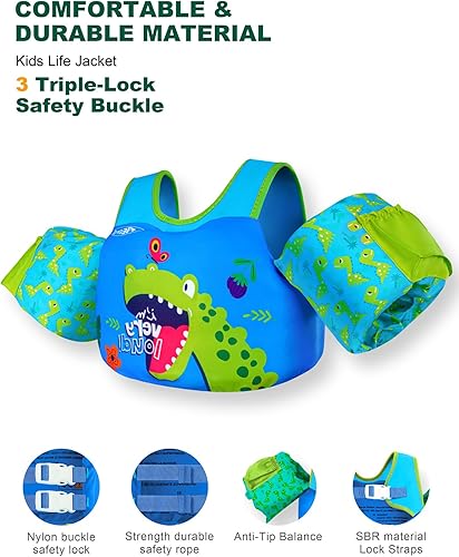 Miniatura 4 de Chalecos flotantes de 20-30-50-60-70 libras, chaleco de natación para niños de 1-3-5-6-9 años, flotadores de piscina con flotadores de brazo de