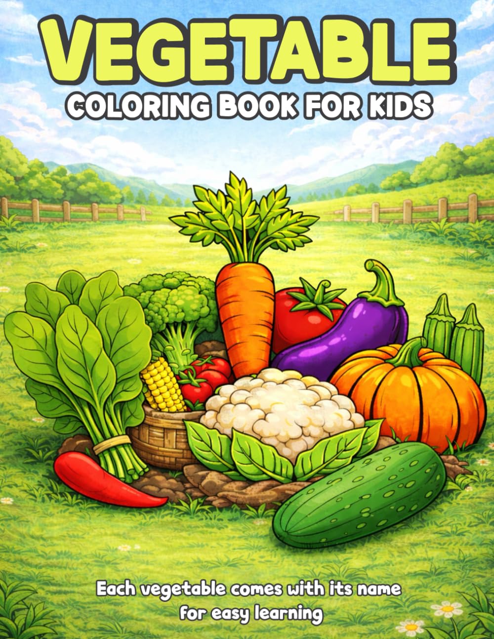 Vegetable Coloring Book for Kids: Tomato, Carrot, Pumpkin, Corn and More Easy Vegetable Coloring Pages with Names