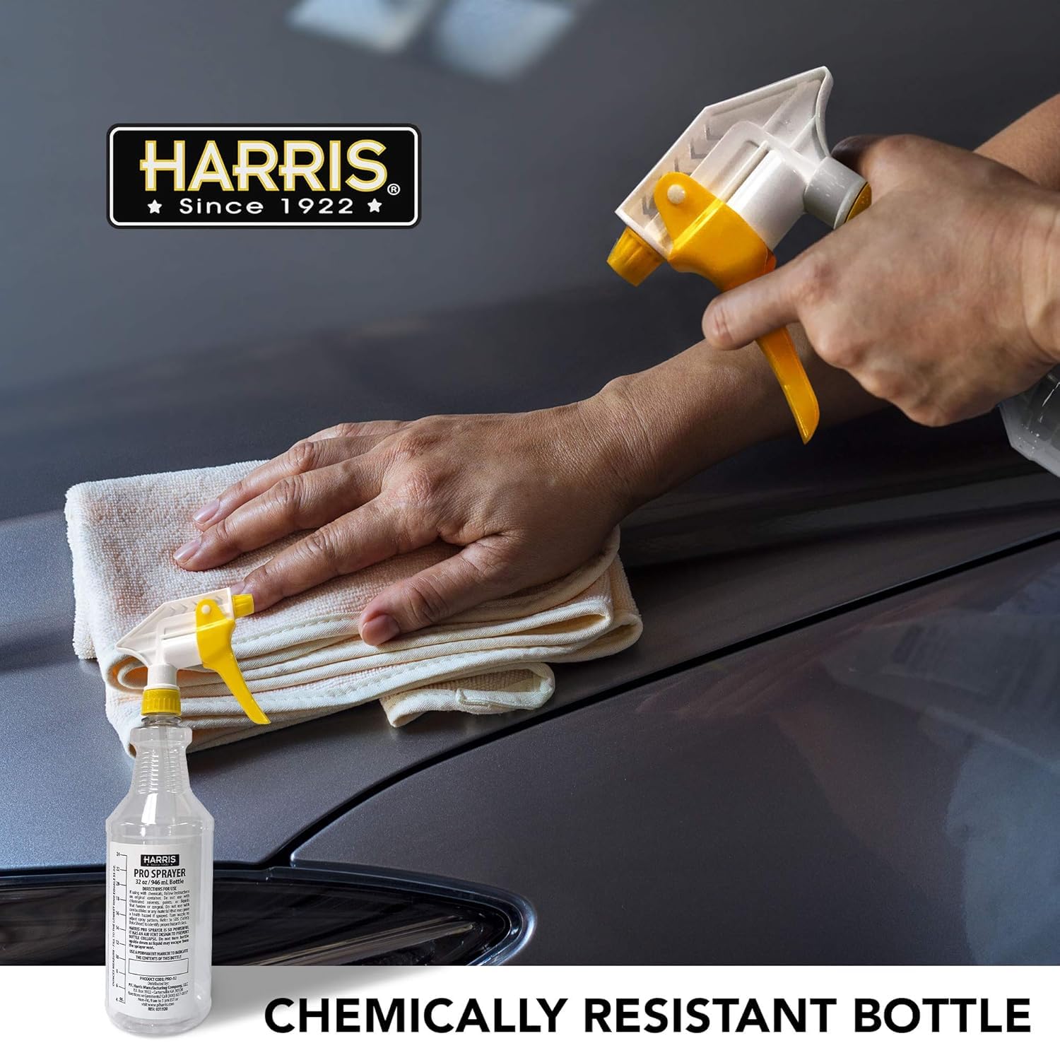 HARRIS Professional Spray Bottle 32oz (6-Pack), All-Purpose for Cleaning and Plants with Clear Finish, Pressurized Sprayer, Adjustable Nozzle and Measurements