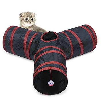 Cat Tunnel, Collapsible Tube Cat Toys 3 Ways, Bored Cat Pet Toys Peek Hole Toy Ball Cat, Puppy, Kitty, Kitten, Rabbit