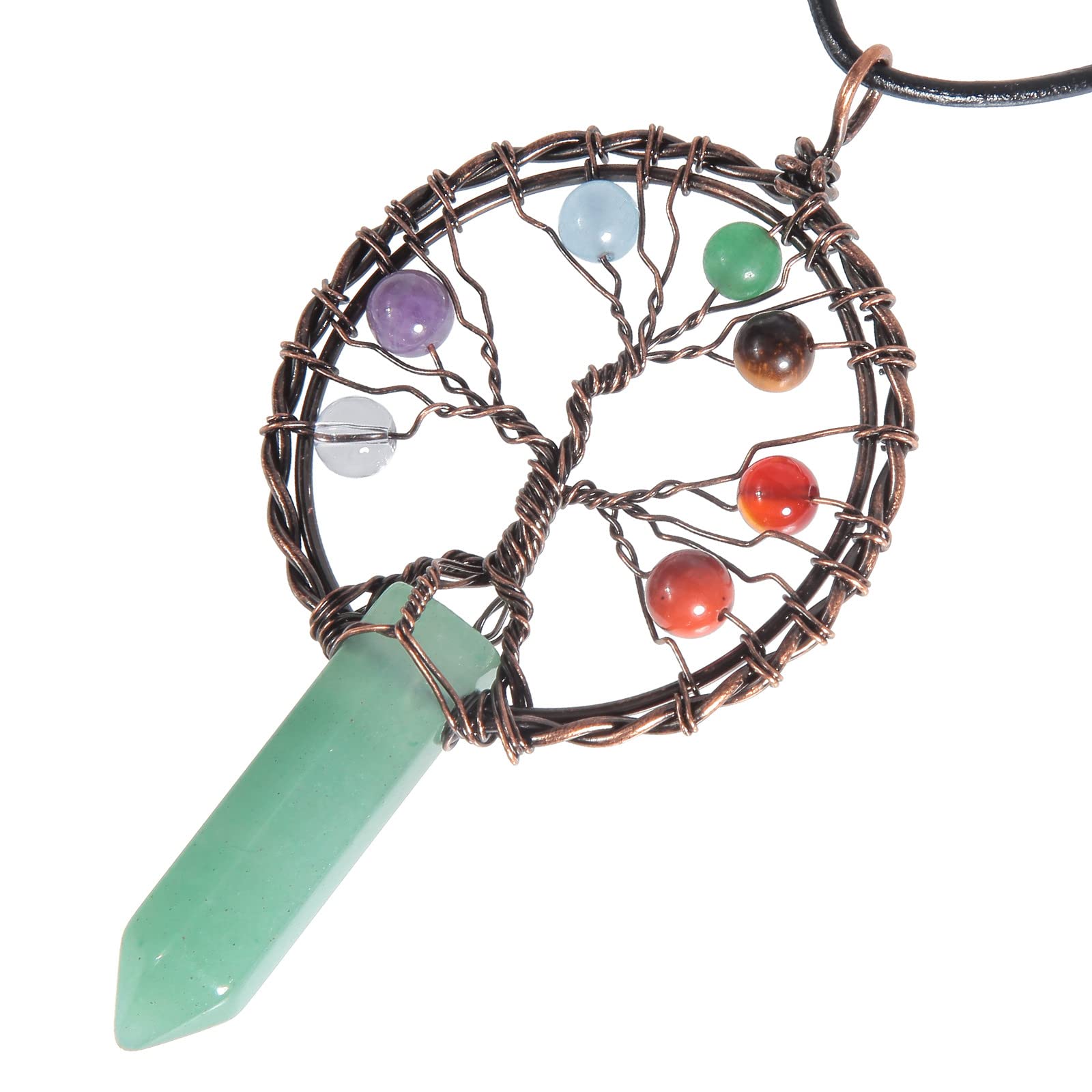 mookaitedecor 7 Chakra Tree of Life Necklace Green Aventurine Crystal Necklace for Women Brown Healing Crystal Necklace Semi Precious Stone Pendant Necklace Boho Crystal Gemstone Necklace Jewellery - Image 2
