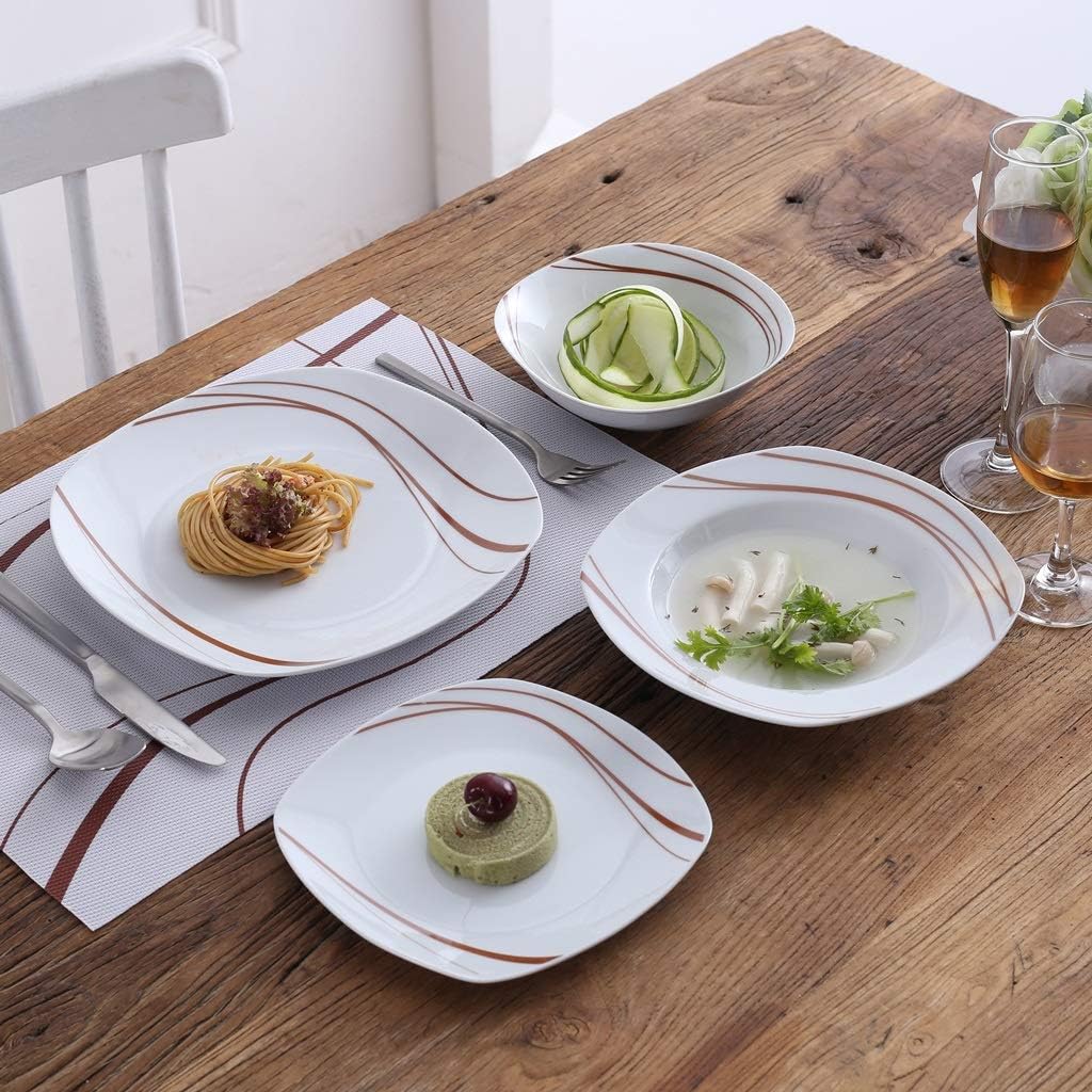 24-Piece Ceramic Dinner Plate Set Porcelain Tableware of Bowl Dessert Soup