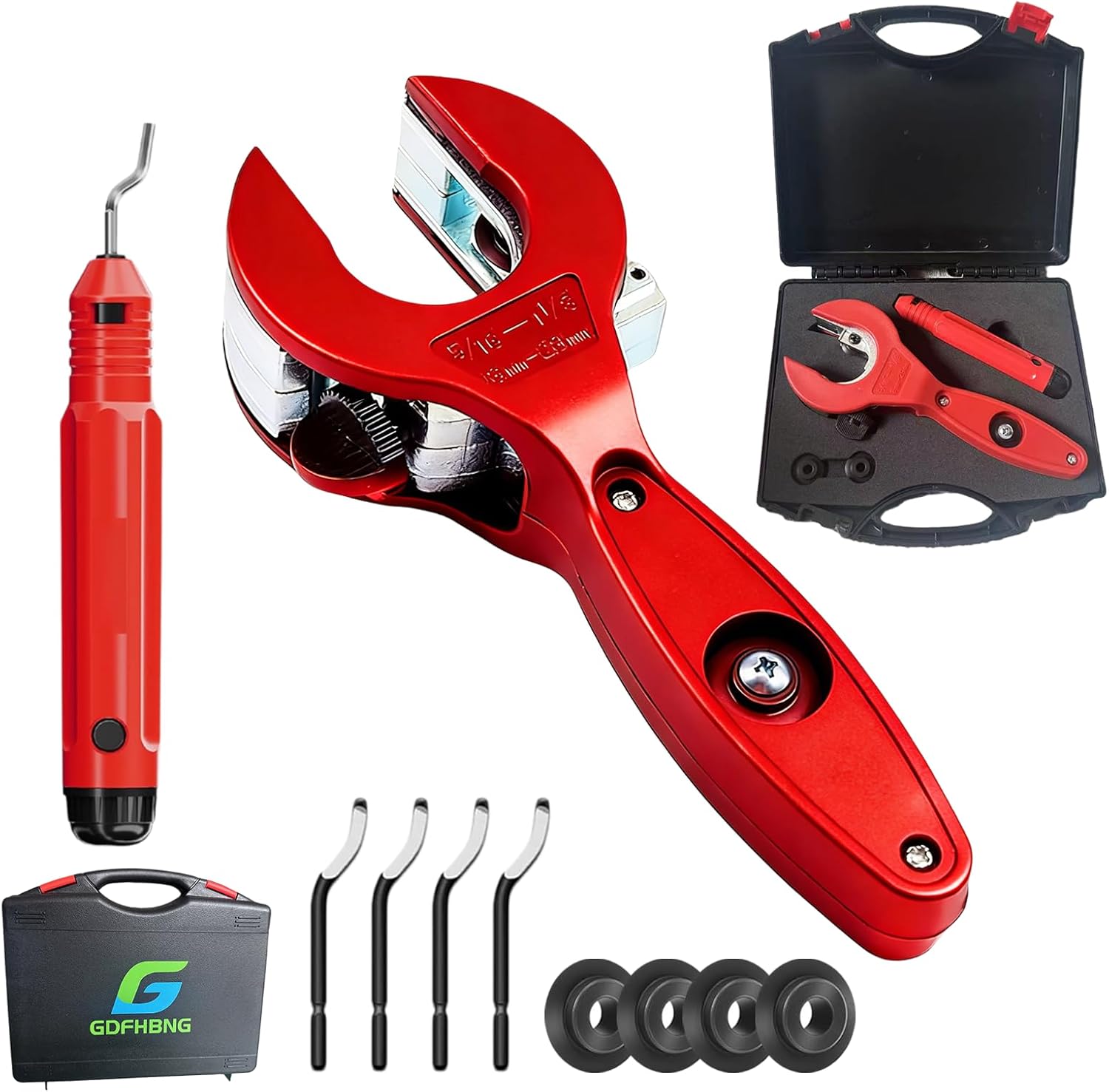Ratcheting Tubing Cutter, Copper Pipe Cutter, Tubing Cutter 5/16" To 1 1/8", 2 in 1-360° Close Quarters Tube Compact Cutter with Deburring Tool for Cutting Copper and Metal Pipes(Red,1/4"–7/8")