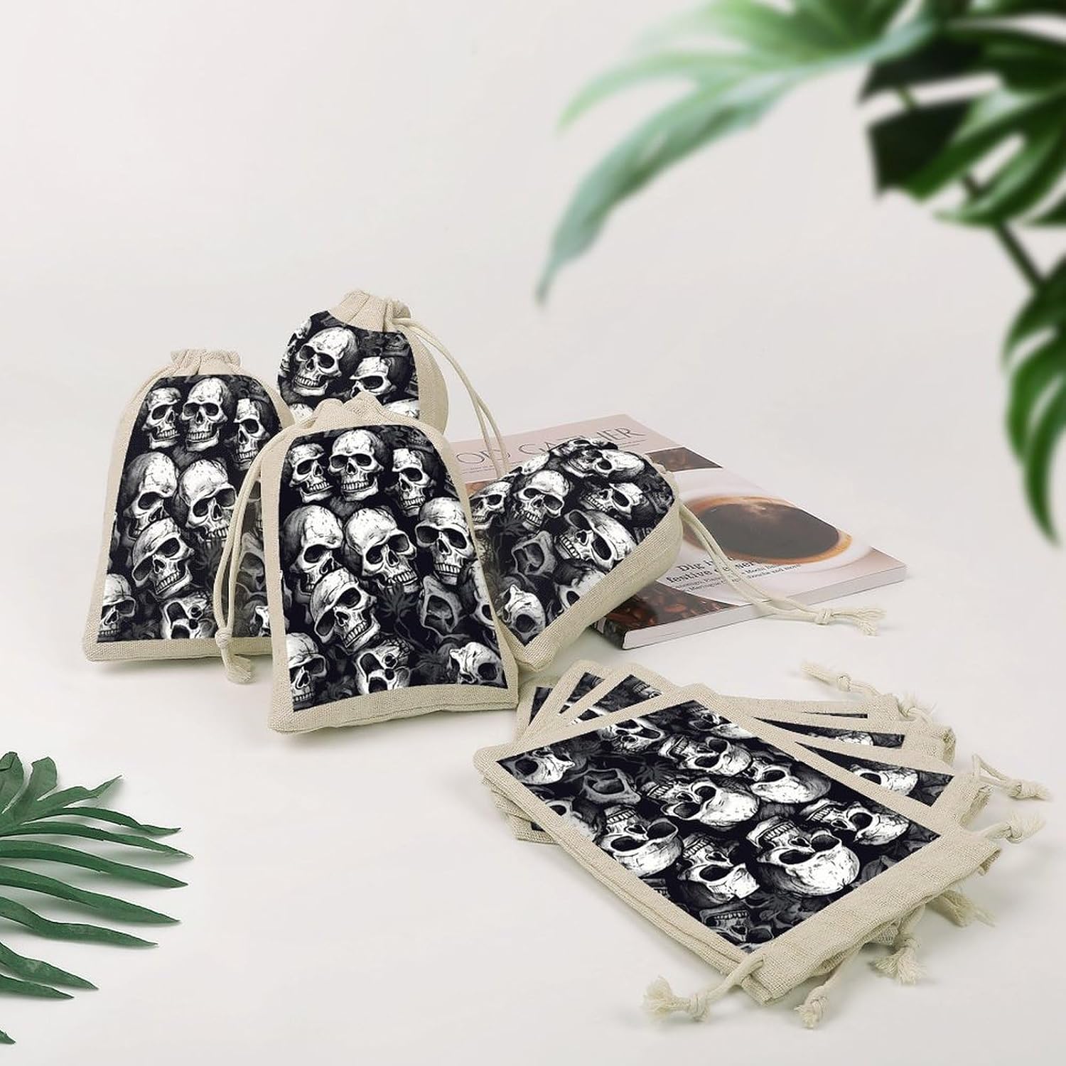 GFLFMXZW Skulls 8 Pcs Reusable Cotton Muslin Bag with Drawstring image 4