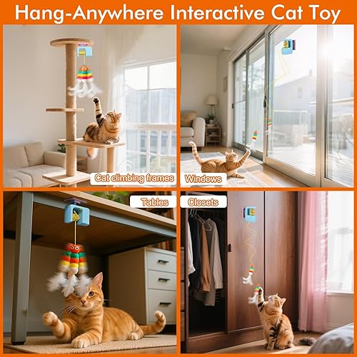 Miniatura 7 de AIERSA Juguetes interactivos para gatos de interior, juguetes automáticos colgantes para gatos adultos de interior aburridos, oruga y pájaro volador