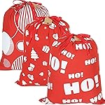 HRX Package Fabric Drawstring Gift Bags 20x16 inch, 100% Cotton 3pcs Reusable Christmas Wrapping Sacks Cloth Pouches for Xmas Presents Party Favor