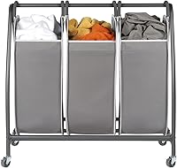 Vista 5 de Neatfreak Triple cesta clasificadora de ropa sucia Carrito de lavandería con ruedas y 3 cestas de ropa sucia extraíbles con tecnología EVERFRESH