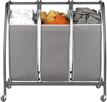 Neatfreak Triple Laundry Hamper Sorter - Rolling Laundry Cart With Wheels & 3 x removable Dirty Clothes Hamper Totes With EVERFRESH Tech For Towels, Blankets & Bathroom Organization