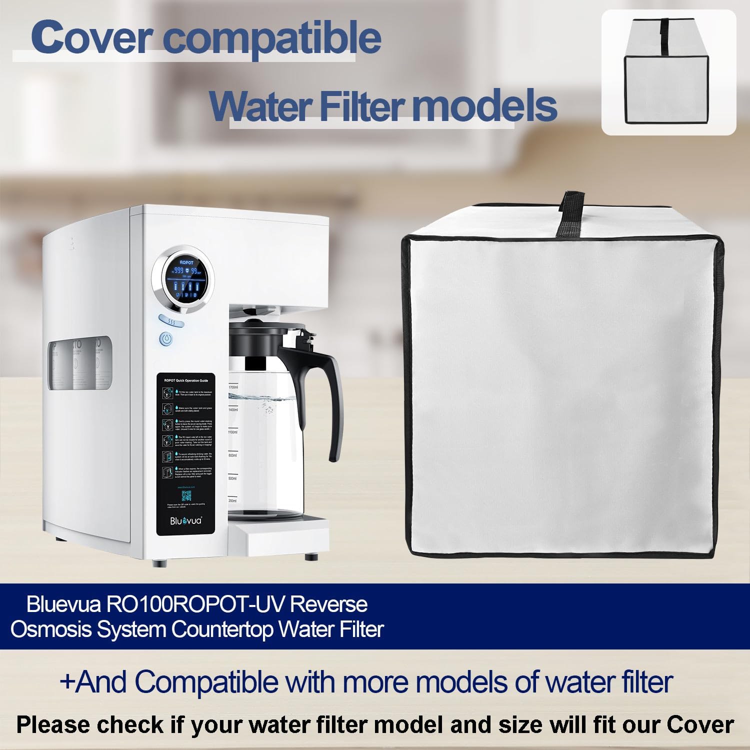 Dust Cover for Bluevua Water Filter Heavy Duty Waterproof Dustproof Stain-Resistant Countertop Water Filter Dust Cover Case for Bluevua RO100ROPOT-UV Countertop Water Filter (Silver)