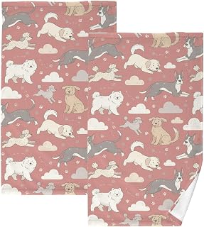Cute Pets Dogs Red Hand Towels for Bathroom Soft Cotton Bath Face Towels Gym Travel Hand Towel 16 x 28 Inches Decor for Hair Kitchen Yoga Shower Towel Set of 2