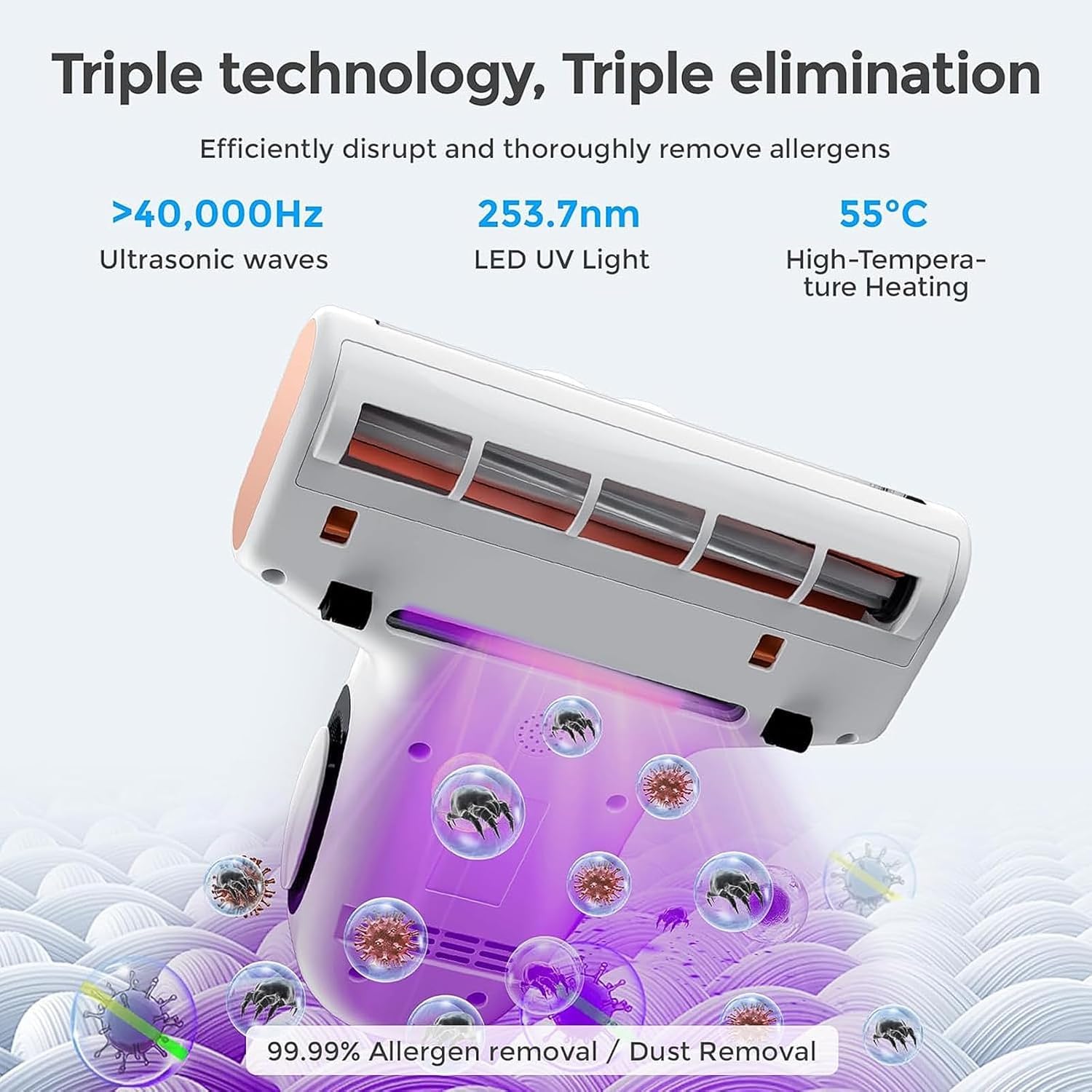 JIGOO Aspiramaterassi con Luce UV e Calore, 500W 13KPa Aspiraletto Potente con Display LED per Letti, Peli di Animali, Rimozione Allergeni