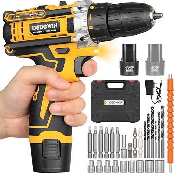 DODOWIN 12V Power Drill Set, 2 Batteries, Charger, Variable Speed | Lightweight drill driver handles drilling, screwdriving and furniture assembly, practical Gifts for Men, Dad and Husband