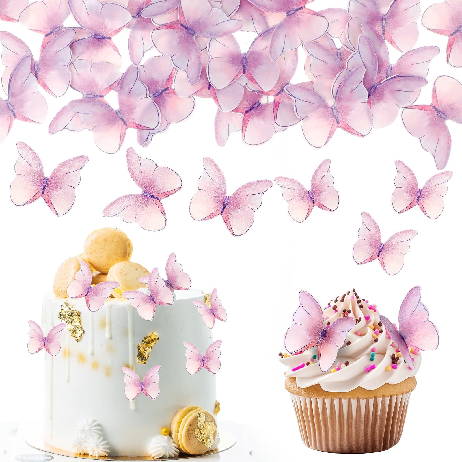 48Pcs Purple Butterflies Wafer Paper Butterflies Cake Decorating Purple Butterfly Cake Decorations Purple Butterfly Cupcake Toppers Butterfly Cake Topper for Wedding Birthday Cakes Decor