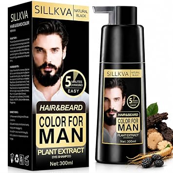 Black Mens Beard & Mustache Dye Shampoo,3-in-1 Gray Hair Coverage