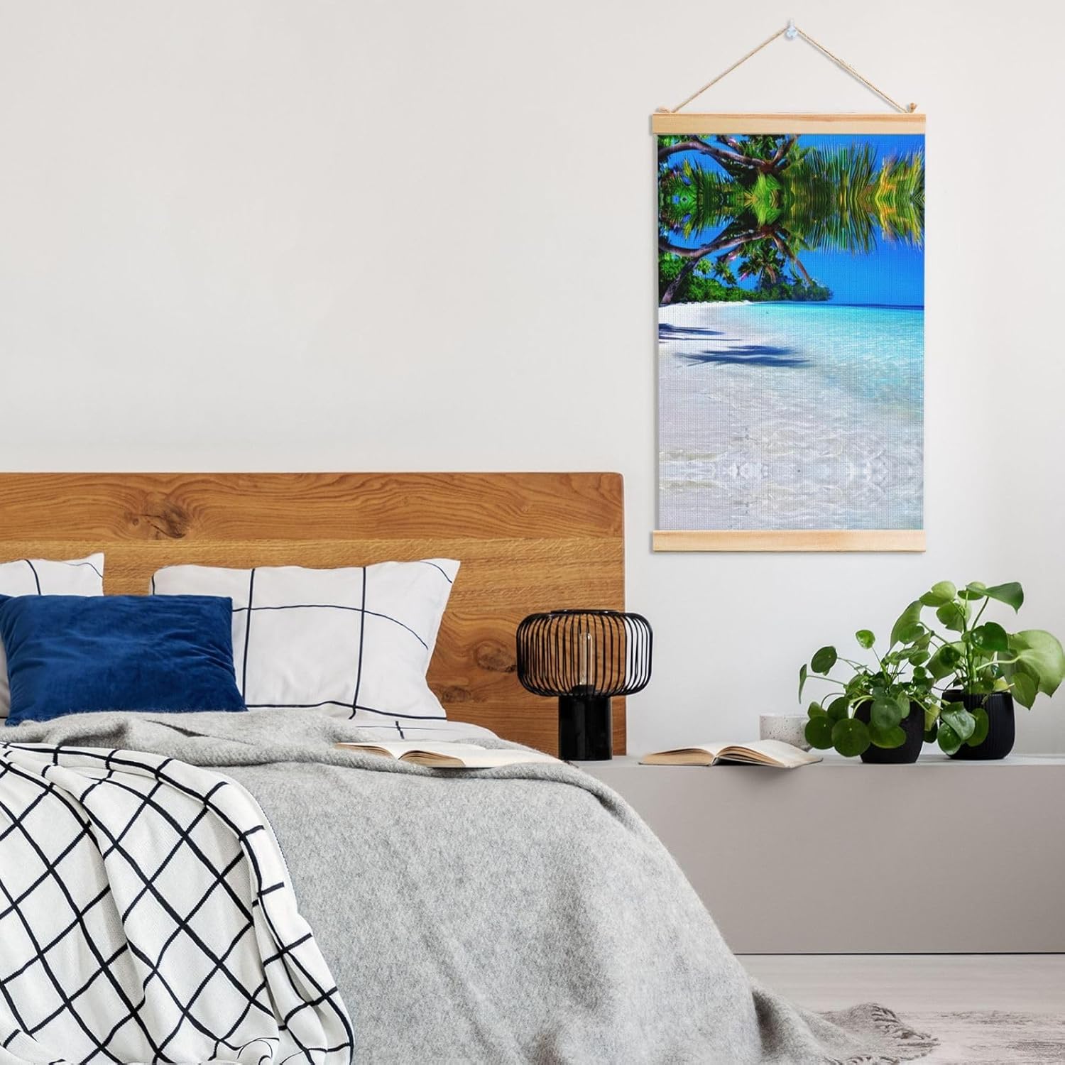 Tropical White Sand Beach And Ocean Print Poster Hanger,Hanging Poster, Poster Frame,Wood Poster Hanger, For Wall Hanging