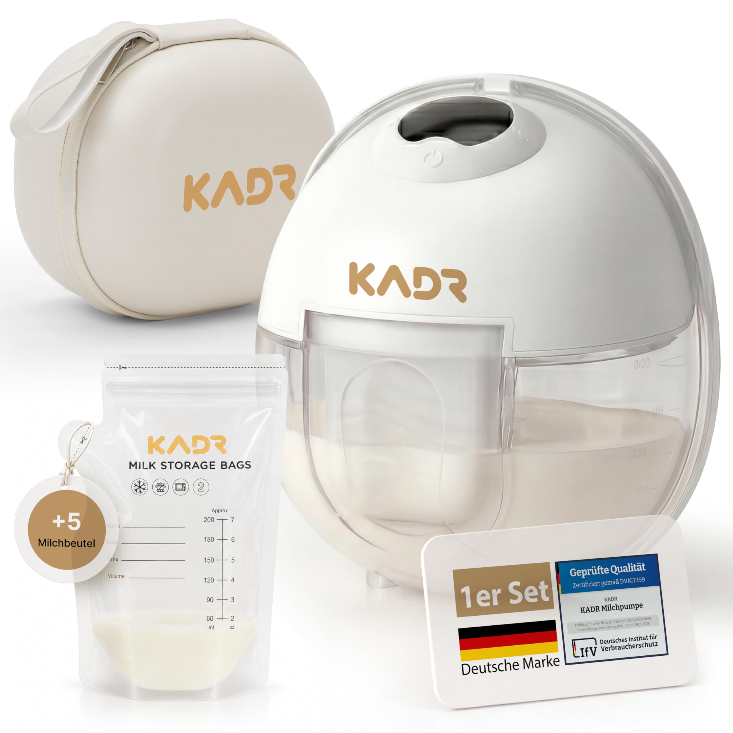 KADR Milchpumpe inkl. Milchbeutel elektrisch tragbar S39, Elektrische Milchpumpe freihändig 4 Modi 12 Stufen mit 17/19/21mm Flansch, mit Zubehör Weiss (2 Stück, Doppelpumpe) (1 Stück, Einzelpumpe)
