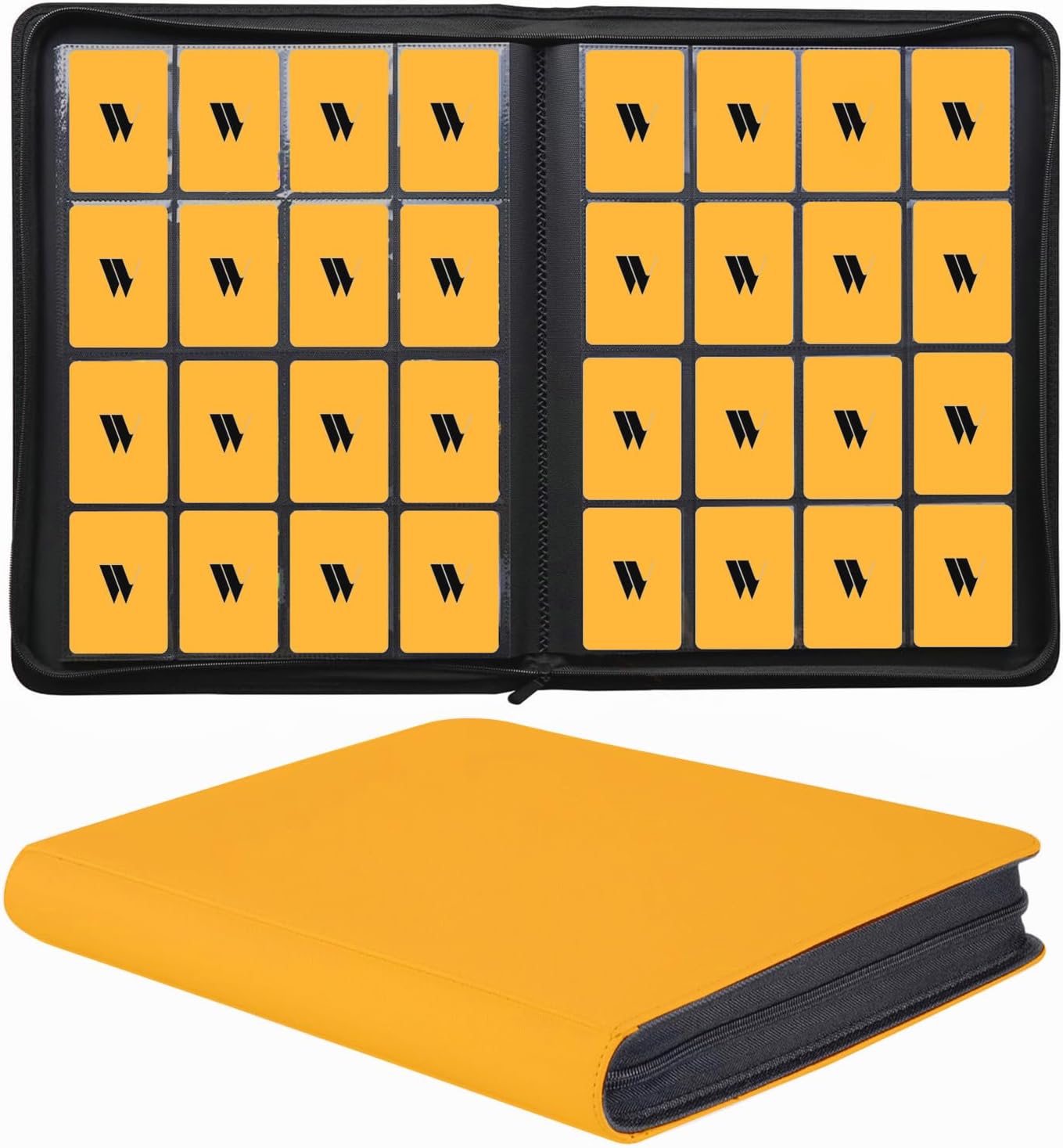 16 Pocket Card Binder, 1000+ Premium Zip Trading Card Binder, Double Sided Pocket Card Binder Album, Ringless Card Folder for MTG, TCG, Sports Card (Yellow, 16Pockets)