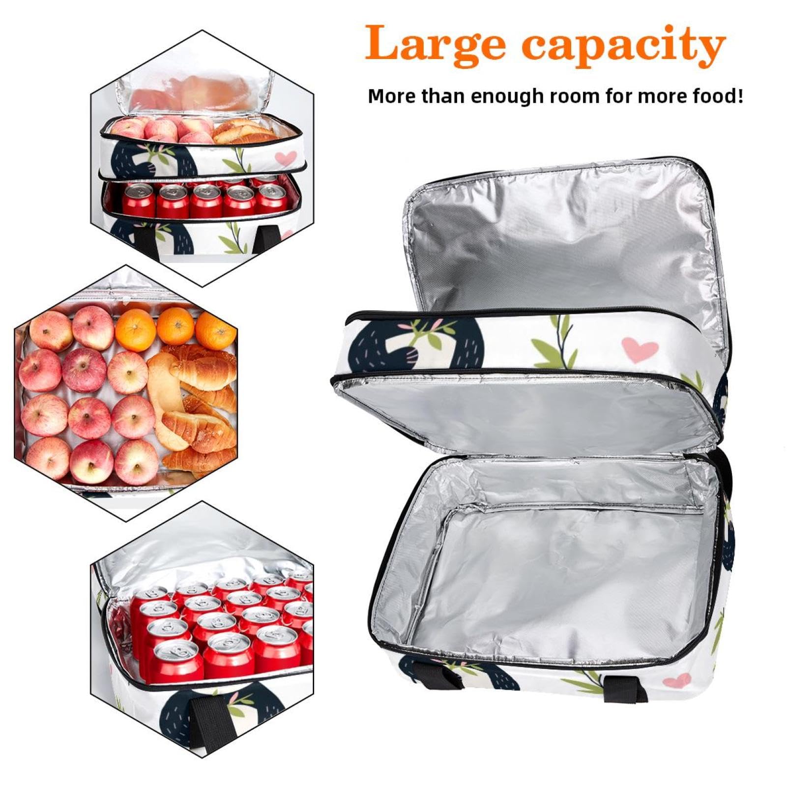 Grand sac à déjeuner isotherme pour homme et femme, double couche, étanche, étanche, réutilisable, sac fourre-tout pour le travail, l'école, le pique-nique, la plage, le camping, les voyages, motif